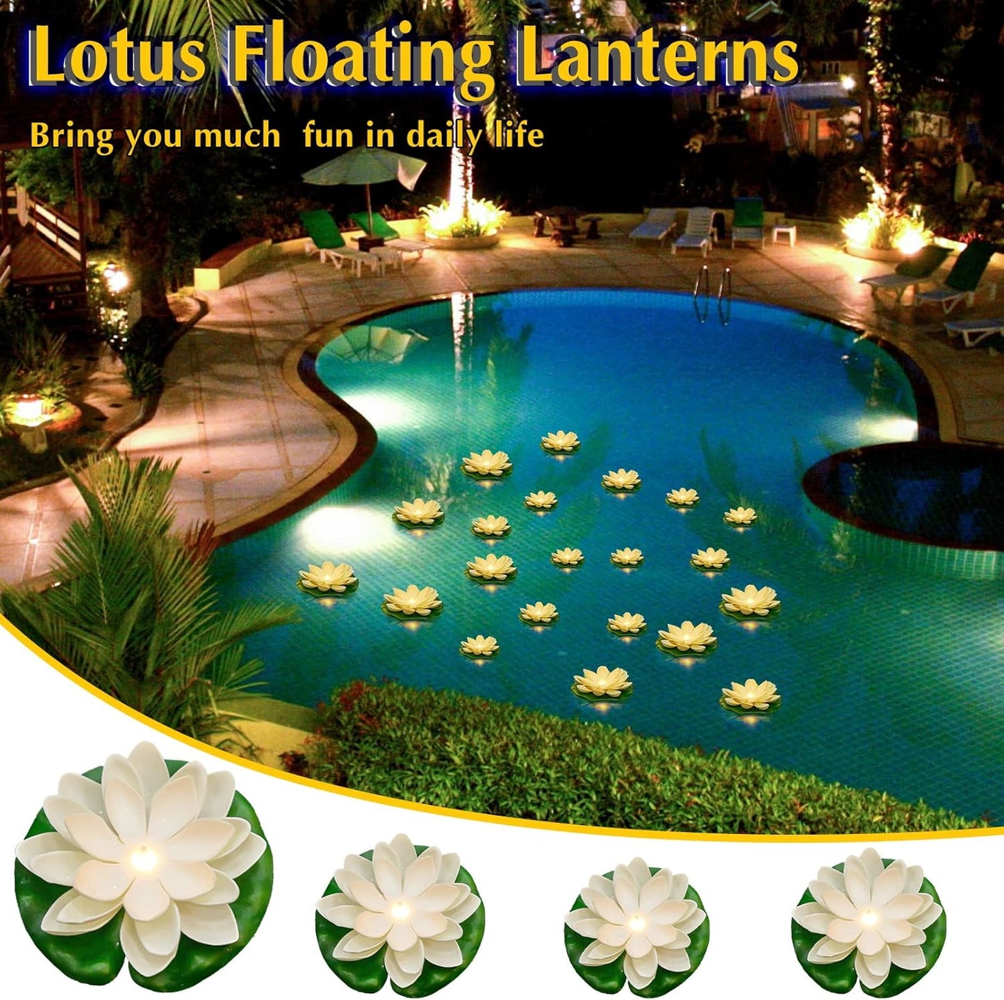 Liliful 36 Pcs Diwali Lotus Decoration Floating Lights Lotus Artificial Floating Flowers for Pool with LED Lights Battery Operated for Indian Puja Ganesh chaturthi Diwali(3.94, 5.91 Inch,White)