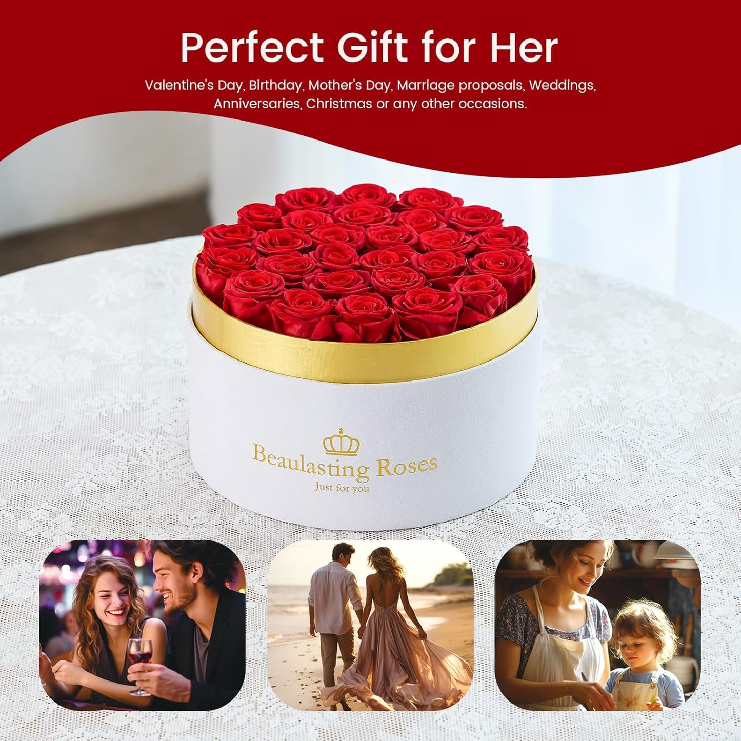 Preserved Roses Forever Flowers Real Roses in a Box Mother's Day Birthday Flowers for Her Mom Women Wife Valentine's Day, Red, 27 Piece