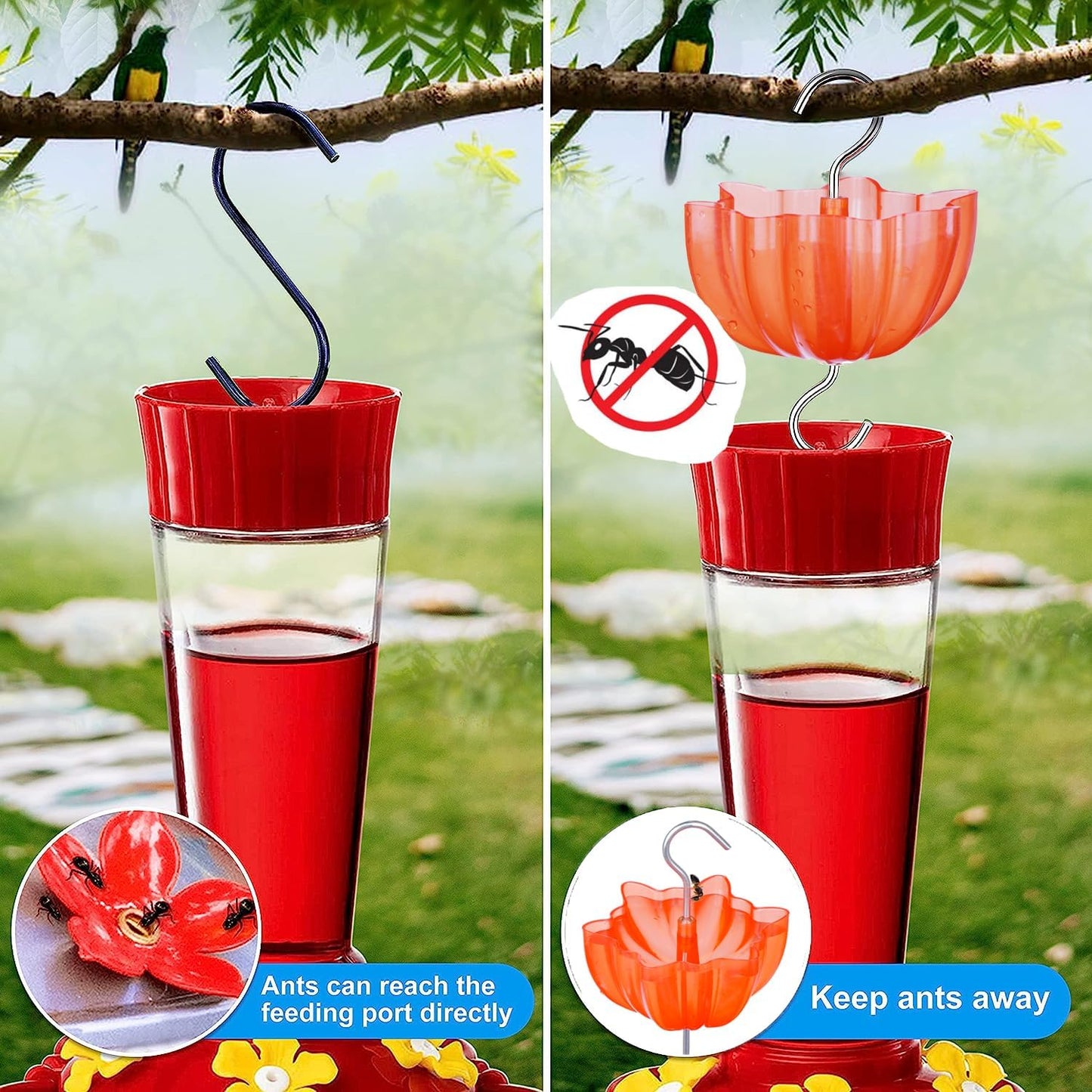 Ant Moat for Hummingbird and Oriole Feeders to Guard Against Ants Protecting The Sugar Nectar Water, Cleaning Brushes Included (Red 2 Pack)