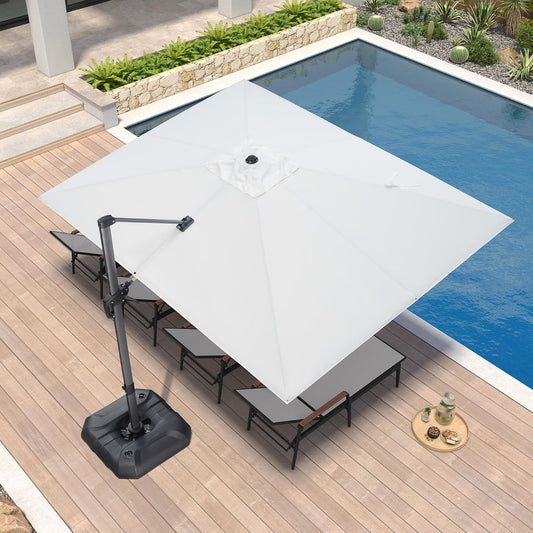 PURPLE LEAF 9' X 11.5' Patio Umbrella Outdoor Cantilever Rectangle Umbrella Aluminum Offset Umbrella with 360-degree Rotation for Garden Deck Pool Patio, White