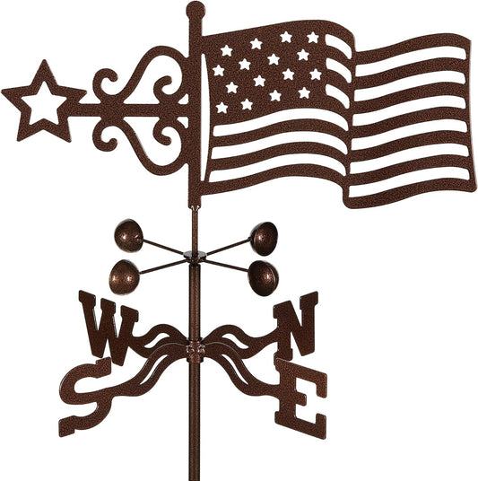 EZ Vane Steel USA Flag Weathervane 21” Height, Includes Metal Deck Mount, Wind Cups & Brackets | Hand-Crafted and Family-Owned, Made in The USA with Triple Powder Coating, Limited