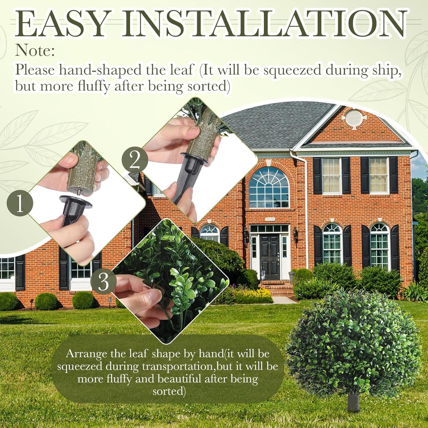 Yunlly 6 Pack 18" Artificial Boxwood Ball Bush Topiary Trees Fake Outdoor Plants, Realistic UV Resistance Faux Shrubs with Spike Greenery Topiary for Front Porch Garden Yard Patio Indoor (Green)