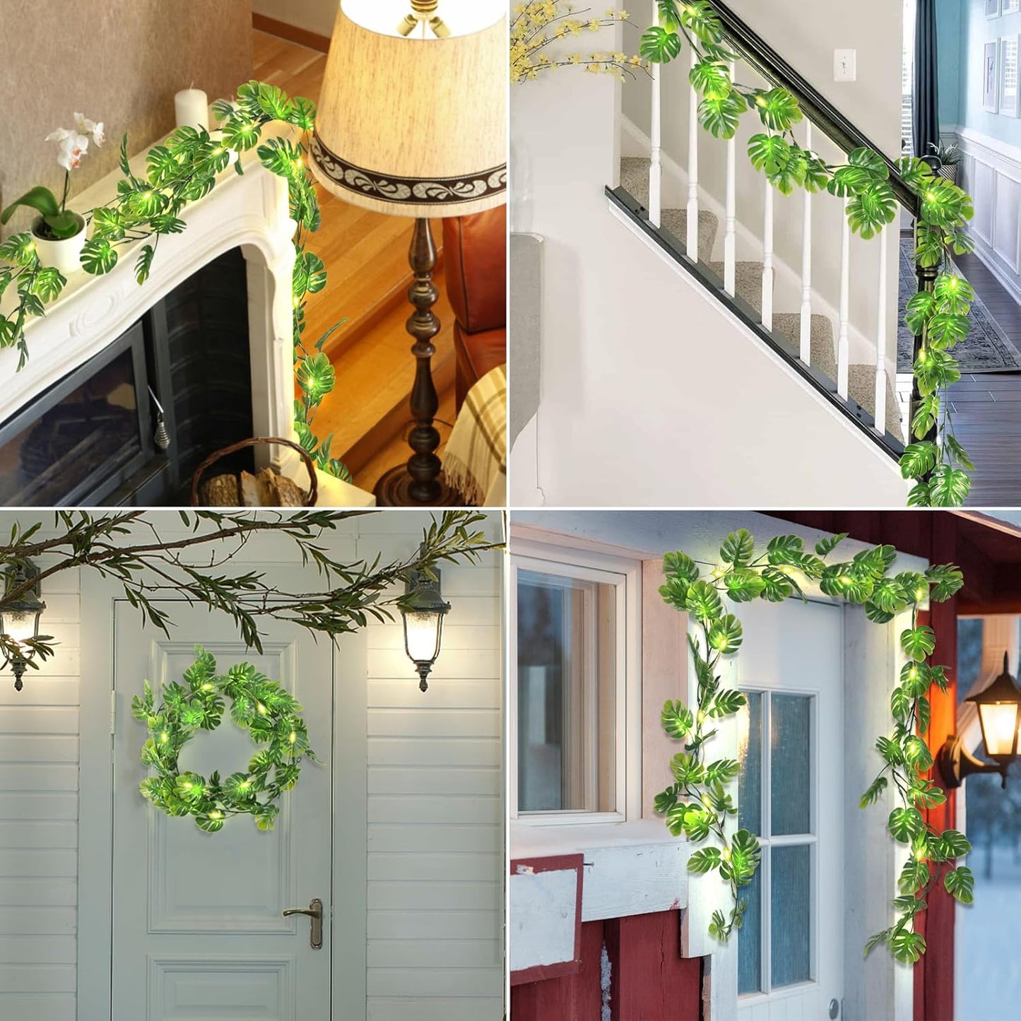 RECUTMS Artificial Monstera Leaf Vines Whit Light 2Pcs, 5.9FT Fake Hanging Ivy Plant Faux Tropical Palm Leaves Greenery Vine Garland Indoor Outdoor Garden Porch Patio Jungle Luau Birthday Party Décor