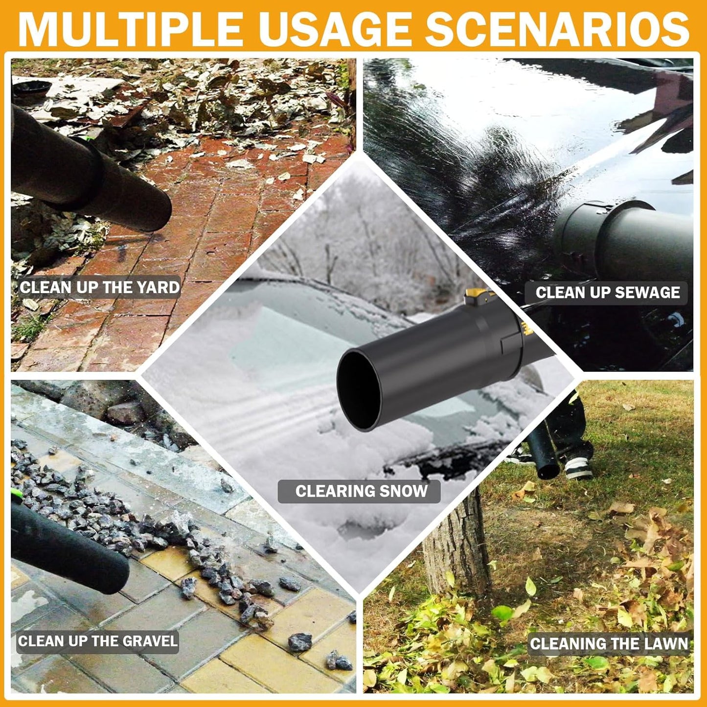 Leaf Blower Cordless,720CFM 210MPH Electric Blower with 2 x 21V 6.0Ah Battery and Charger, 5-Variable Speed & Turbo Mode, Blowers for Lawn Care (E 5003) (Black Yellow)