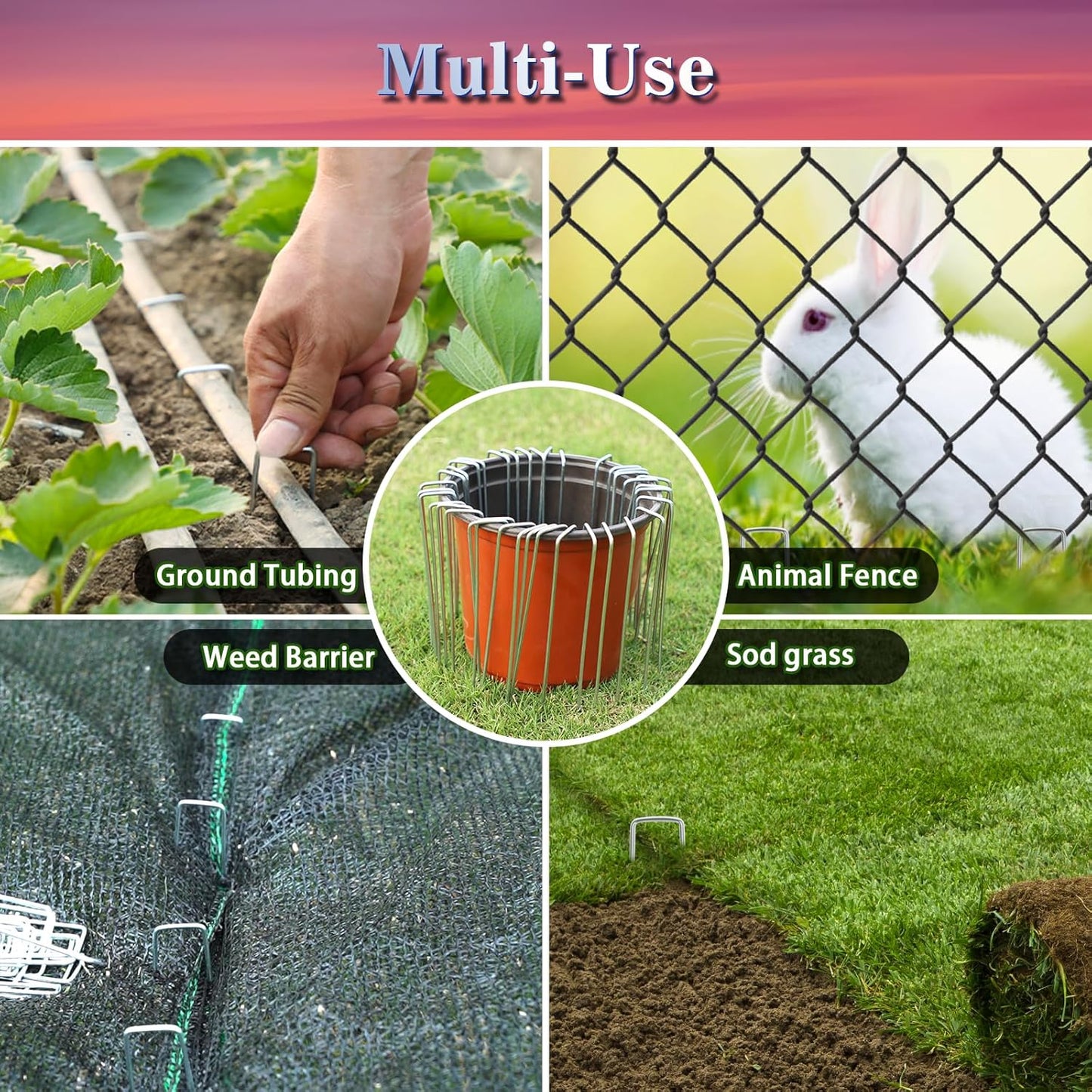 Gtongoko 120 Pack Galvanized Landscape Staples Garden Plant Cover Stakes 10 Inch 11 Gauge SOD Staples Ground Fence Stakes for Landscaping Securing Weed Barrier Fabric