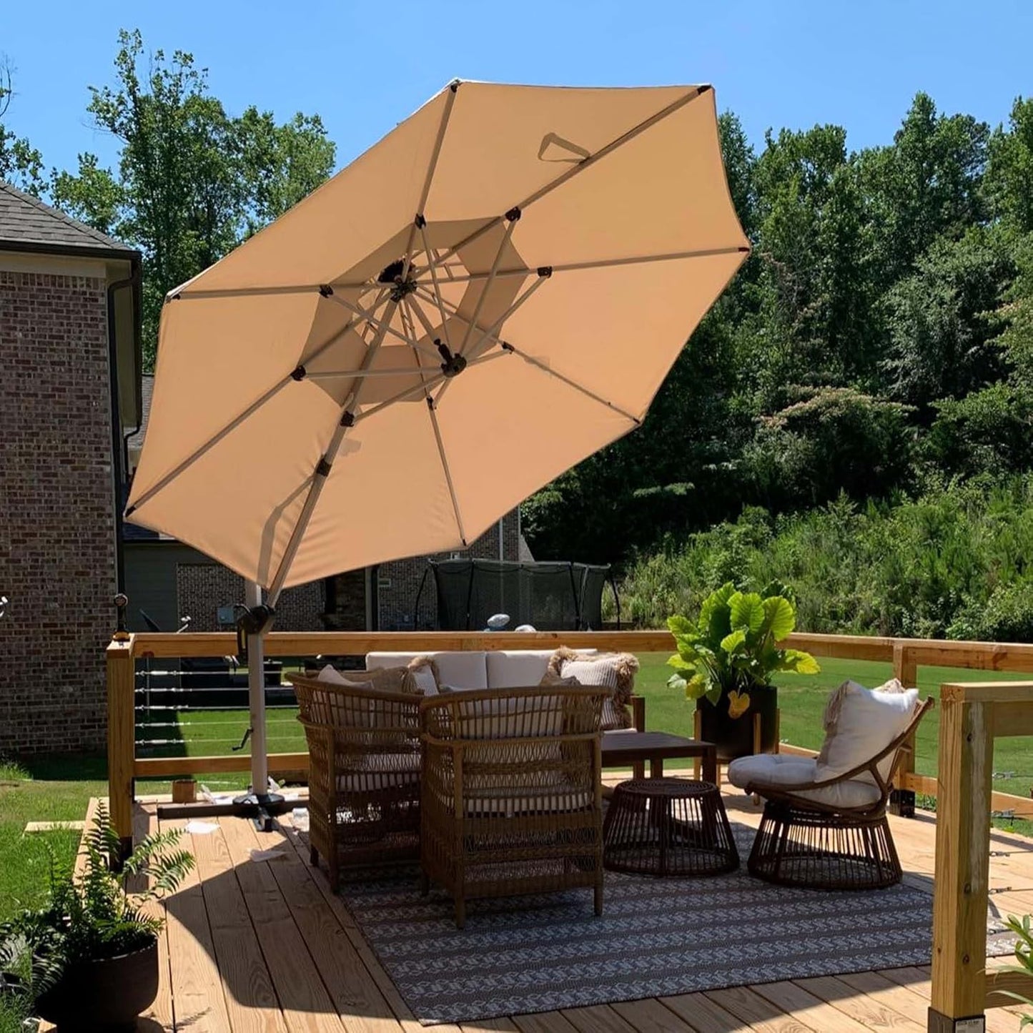 PURPLE LEAF 11 Feet Patio Umbrella Outdoor Round Umbrella Large Cantilever Umbrella Windproof Offset Heavy Duty Sun for Garden Deck Pool Patio, Beige
