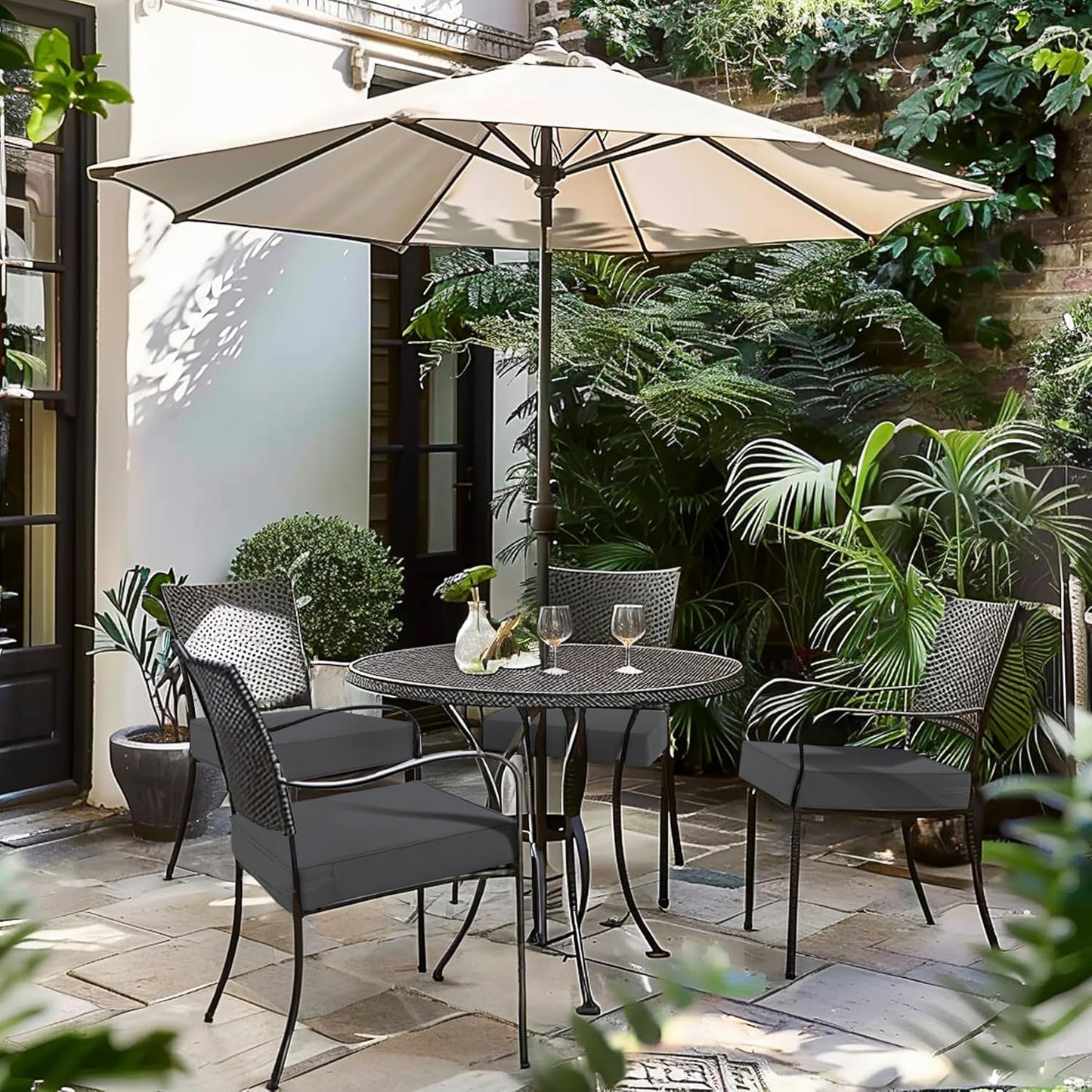 Favoyard Patio Chair Cushions 20 x 20 x 3 Inch Waterproof Outdoor Seat Cushions for Patio Furniture 3-Year Color Fastness Garden Sofa Couch Pads with Handle & Adjustable Straps Set of 2, Dark Grey