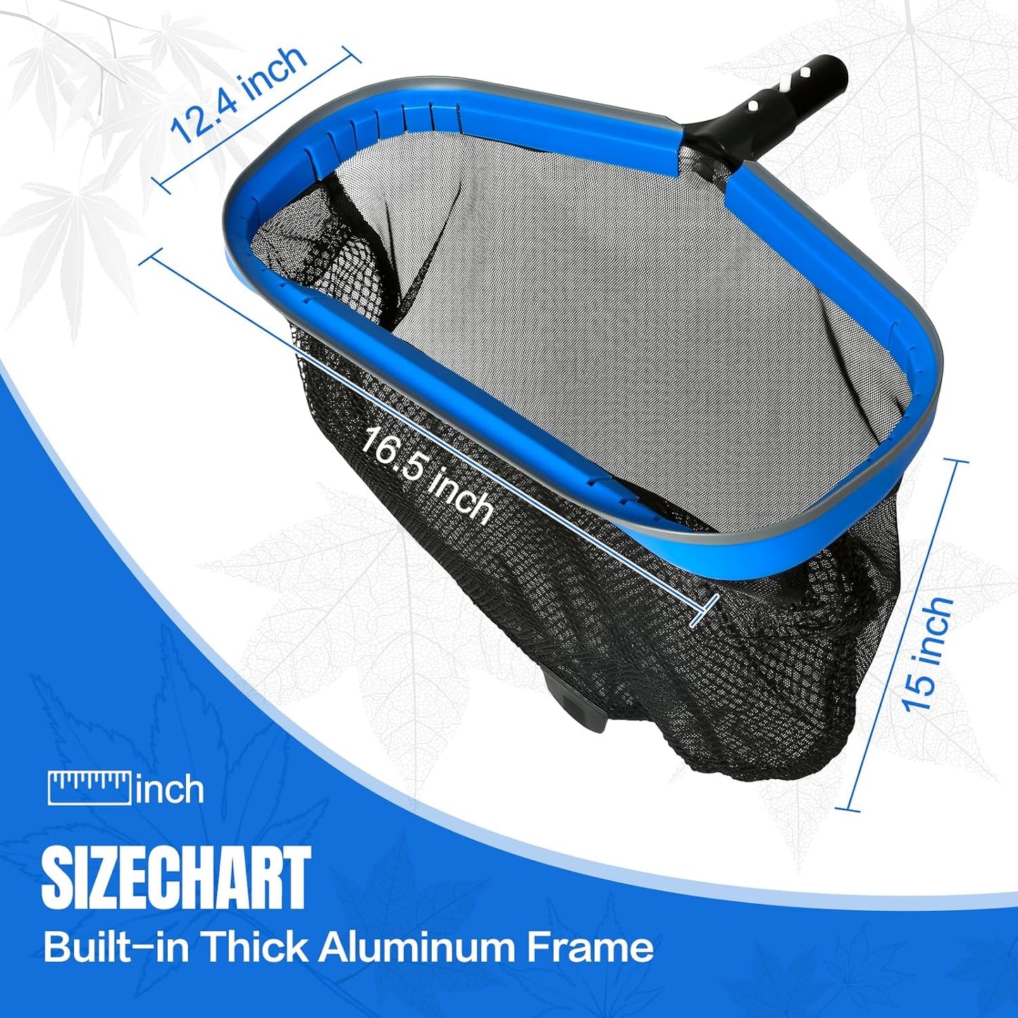 joyhalo Pool Skimmer Net with Pole,Upgraded Extra Wide Scoop Edge, Swimming Leaf Rake with 2.5FT-10FT Adjustable Aluminum Pole for Cleaning Leaves, Debris