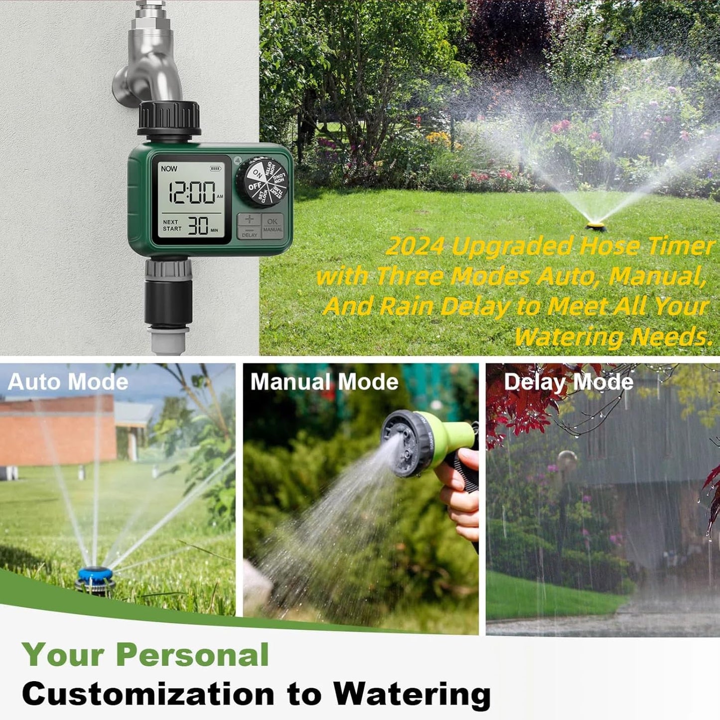 2 Pcs Sprinkler Timers, XinFuturse Water Timer, Programmable Garden Hose Timer with Rain Delay, Manual& Automatic Watering System, Waterproof Irrigation Controller Watering Lawn Evenly& Efficiently