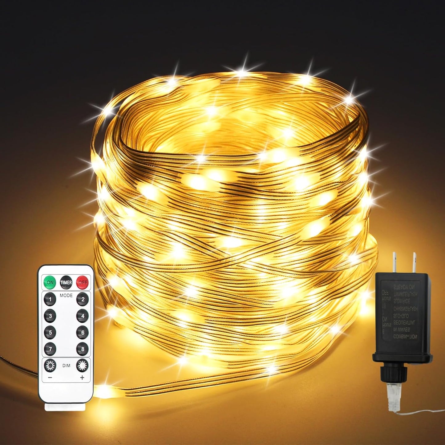 300 LED Fairy Lights Plug in - 100ft Waterproof Twinkle Lights for Bedroom, Outdoor & Indoor, 8 Modes Timer String Lights with Adapter - Warm White LED Fairy Lights for Garden, Christmas Decor