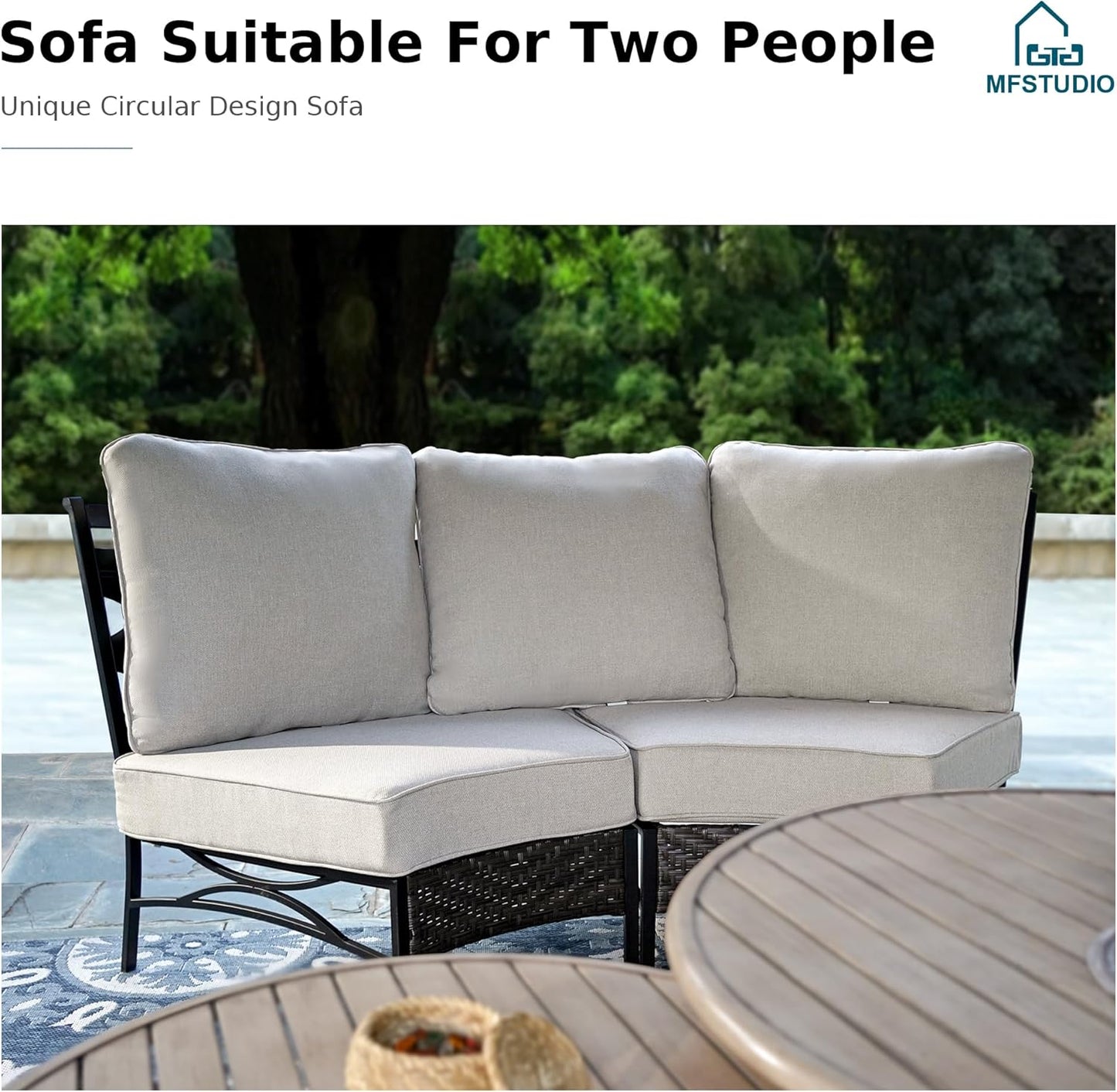 MFSTUDIO Patio Furniture Set, 6 Seats Half-Moon Curved Outdoor Sectional Sofa Conversation Set, Woven Rattan Patio Couch for Backyard, Garden, Deck