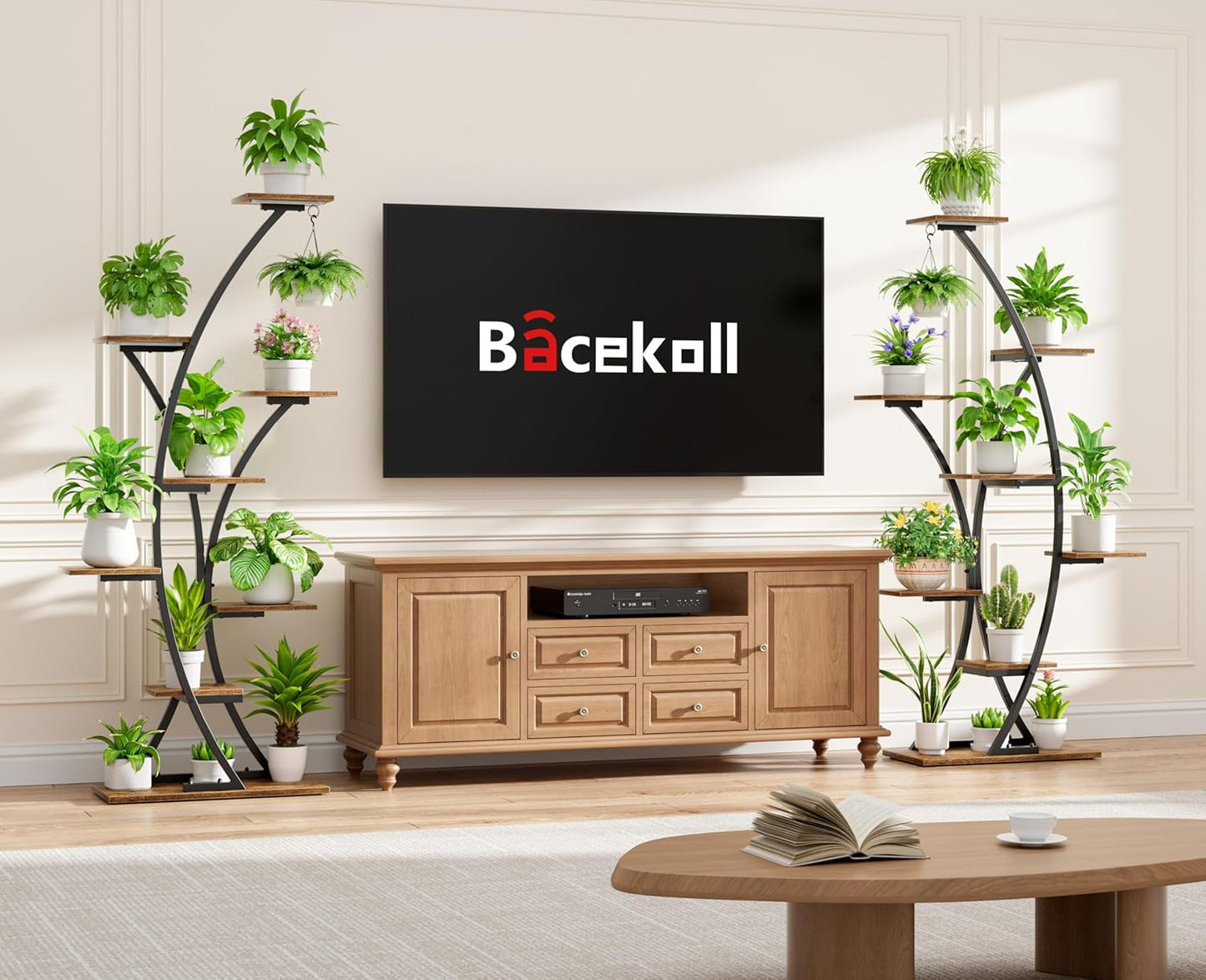 Plant Stand Indoor with Grow Lights: 64" 2 Pack Large Plant Stands, 8 Tiered Curved Plant Shelf for Indoor Plants Multiple, Tall Lighted Corner Display Shelves, Flower Holder for Living Room, Patio