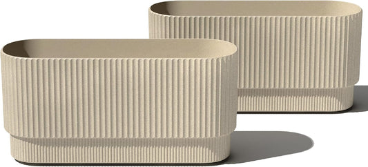 Veradek Demi Series Long Planter for Porch, Patio, Backyard | Durable Plastic-Stone Composite Material | Modern Décor for Shrubs, Flowers