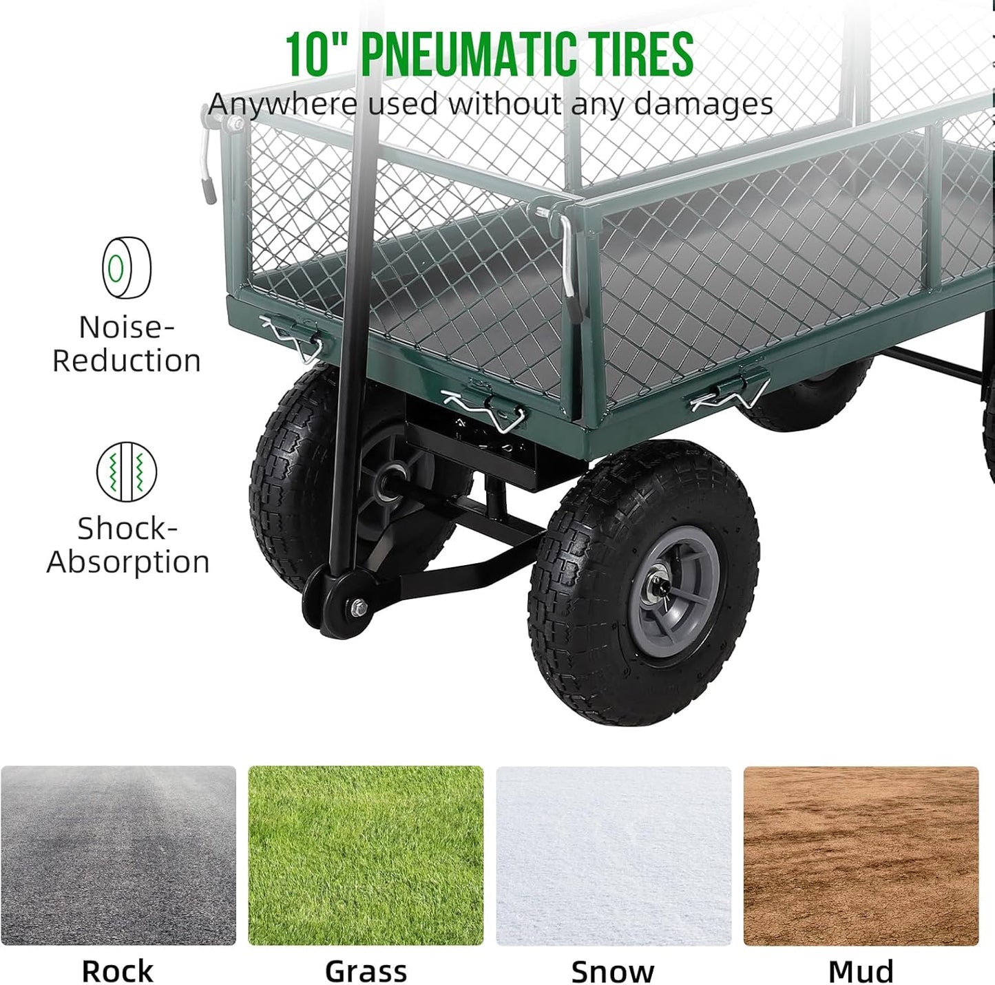 Heavy Duty Steel Garden Cart Folding Utility Wagon with Removable Cart Liner, 500 Lbs Capacity