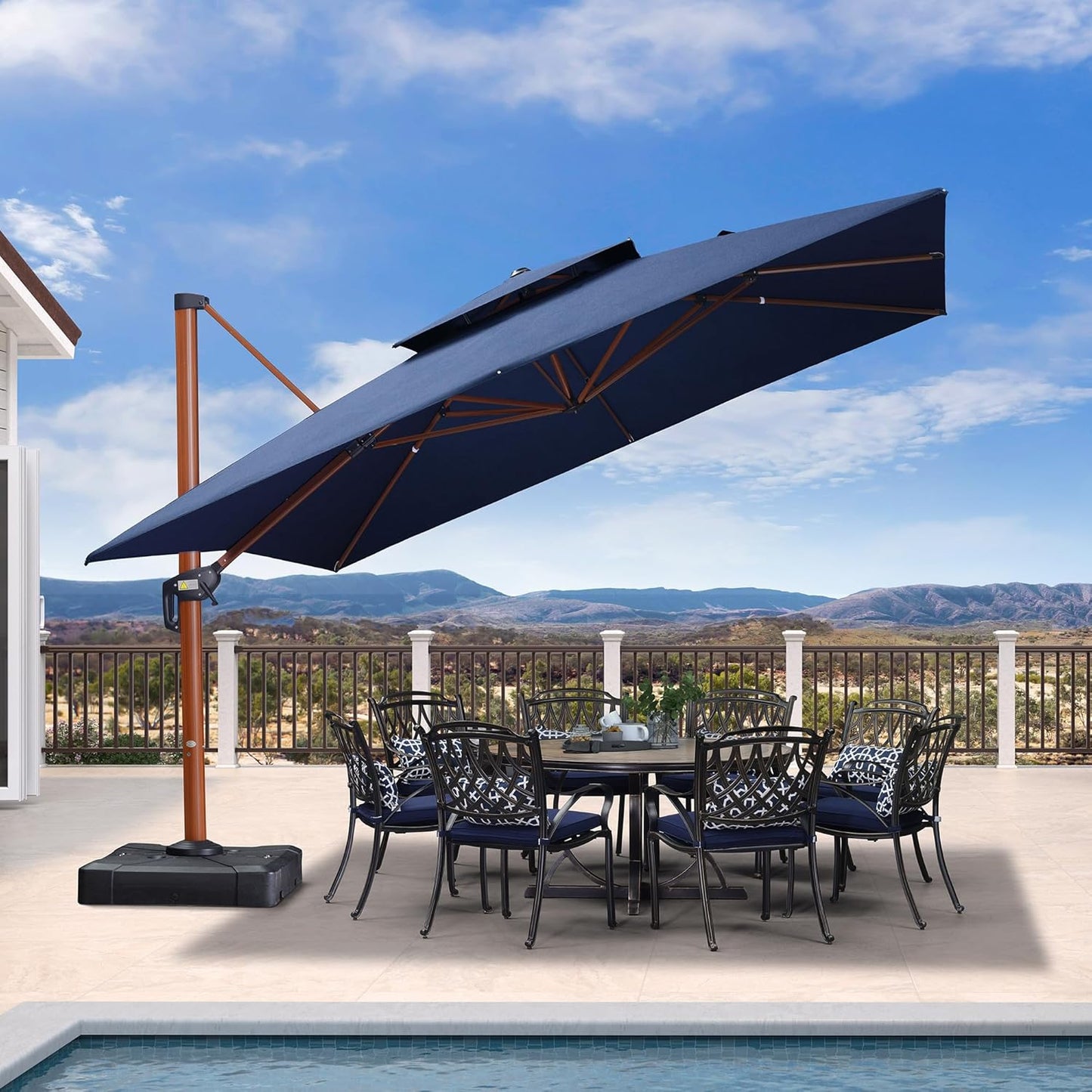 PURPLE LEAF 12' X 12' Double Top Deluxe Square Patio Umbrella - Offset Hanging Cantilever Umbrellas in Spectrum Indigo