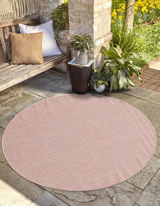Unique Loom Collection Casual Transitional Solid Heathered Indoor/Outdoor Flatweave Area Rug (7' 10" Round, Whisper Pink/Ivory)