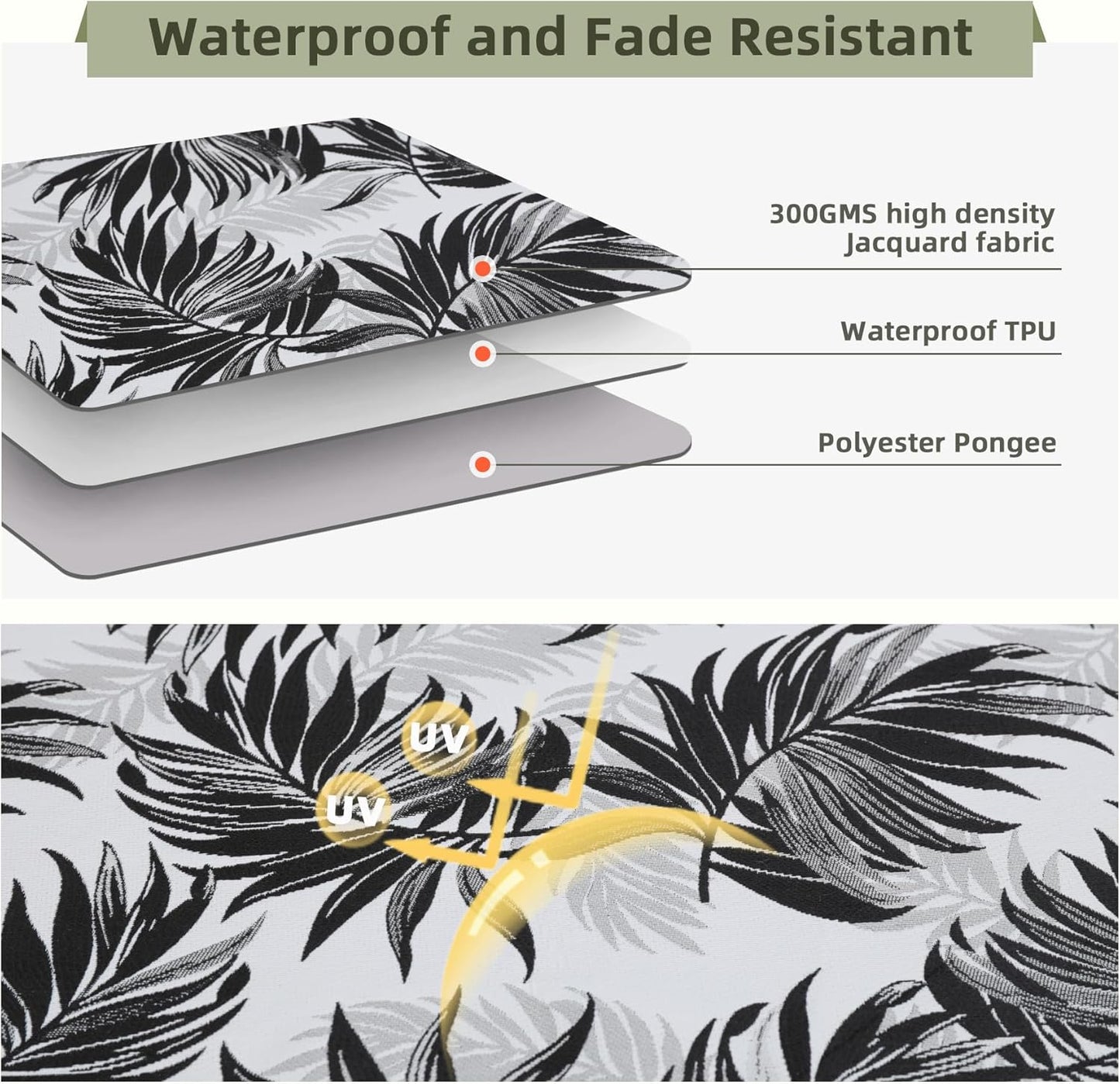 Favoyard Outdoor Seat Cushion 22 x 22 x 3 in Waterproof Pattern Fade Resistant Cover Removable Patio Furniture Cushions Deep Seat & Back Cushion Set with Adjustable Straps for Patio Chair Sofa Couch