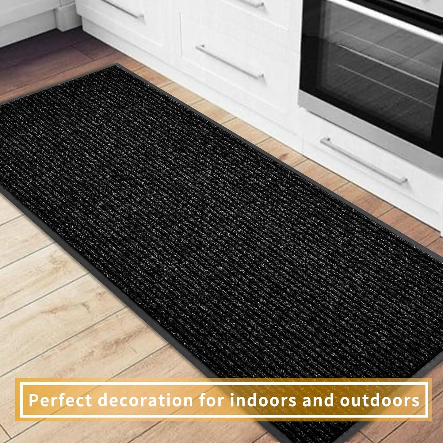 fani Heavy Duty Large Outdoor Indoor Entrance Black Doormat Waterproof Low Profile Entrance Rug Front Door Mat Patio Anti-Skid Rubber Back, 48x96 inch (Black)