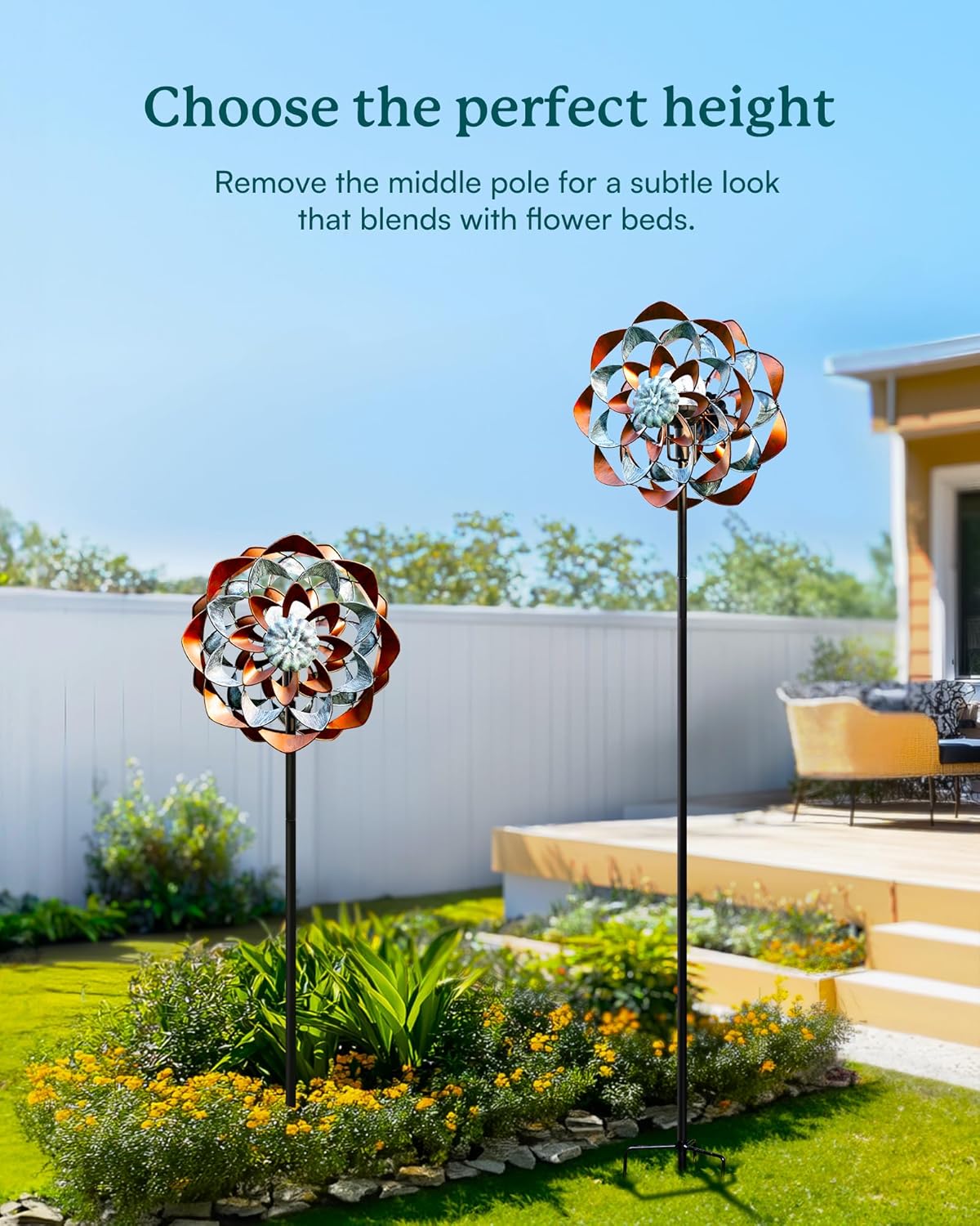 Solar Wind Spinner, Outdoor Metal Wind Spinners with Light, Windmill Decor for Yard Garden, Ideal Gifts for Birthday, Housewarming, Mother's Day, Christmas (13" W x 74" H)