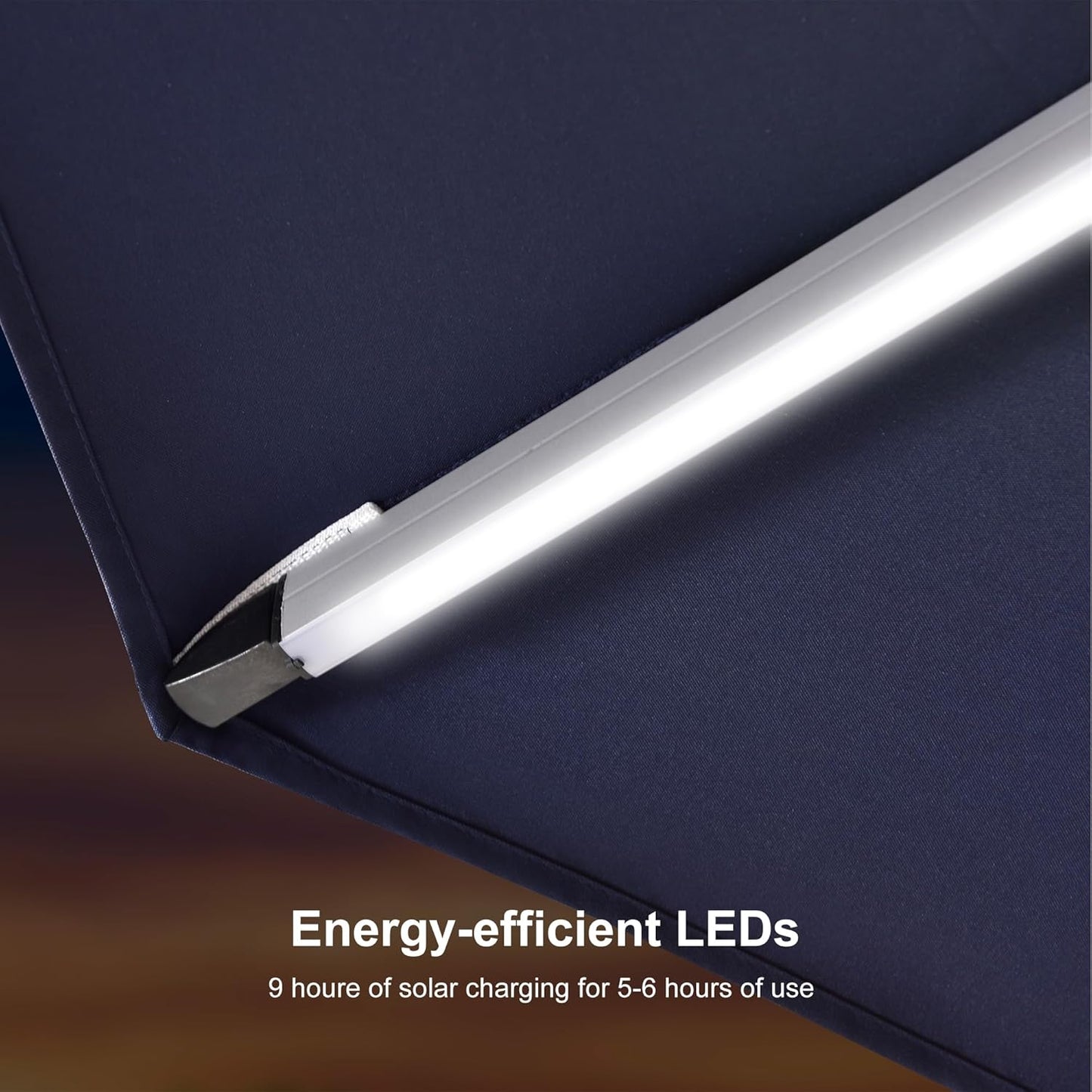 PURPLE LEAF 12ft Patio Umbrella With Base Solar powered LED Cantilever Umbrella with LED lights Windproof Outdoor Offset Umbrella for Garden Deck Pool Patio, Navy Blue