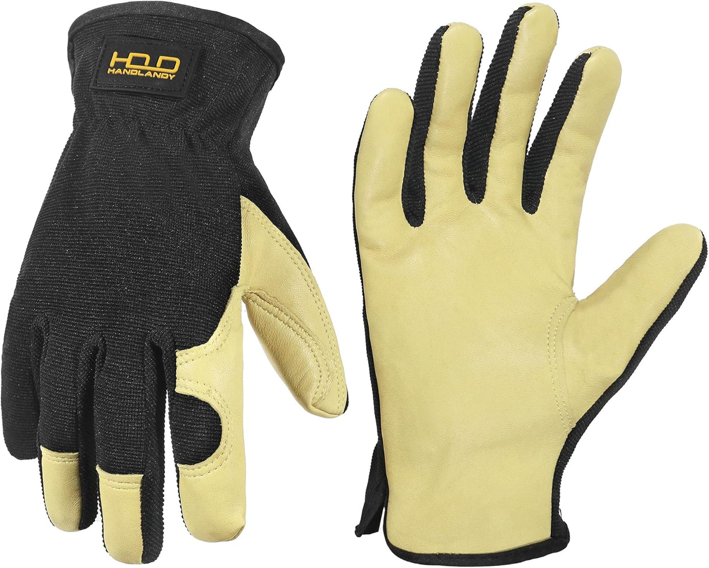 HANDLANDY Leather Work Gloves for Men & Women, Reinforced Durable Garden Gloves, Cowhide Working Glove for Gardening