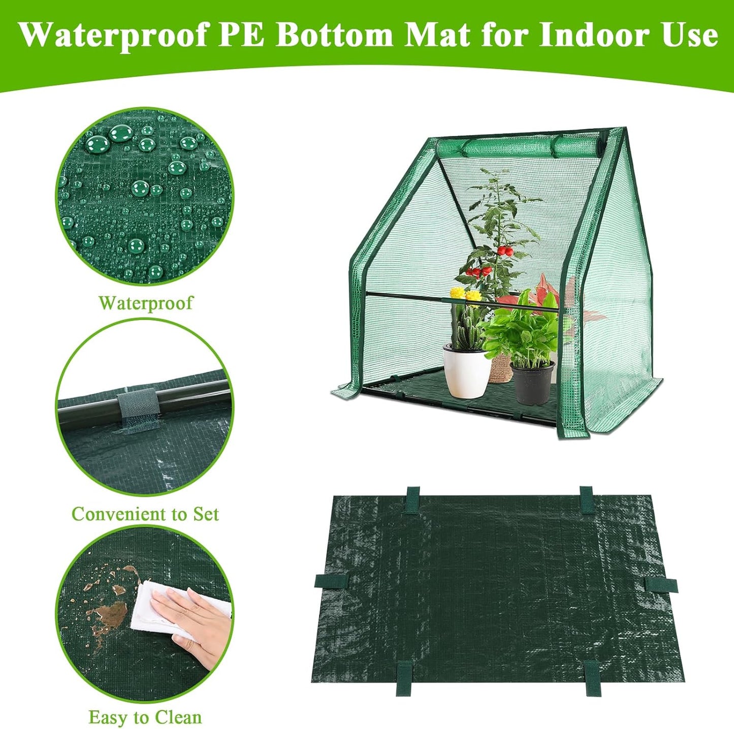 U'Artlines Portable Mini Greenhouse Small Green House with Waterproof Pad 36x36x42 Inch Plant Cover Tent for Garden Small Plants Indoor Outdoor, Green PE