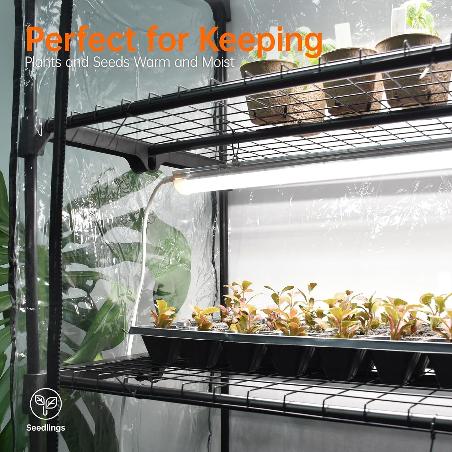 Indoor Greenhouse with Grow Light, Mini Green House with 4 Pack 20W Full Spectrum Plant Lights with Timer, Plant Shelf with Tent for Indoor Plant, Seed Starting, Seed Tray, 27.2"x19.9"x61.8"