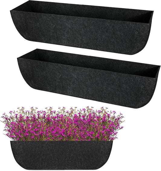 2-Pack 24in Planter Liners - Breathable Felt Hanging Basket and Window Box Liners - Prevent Root Suffocation and Bird Damage - Black