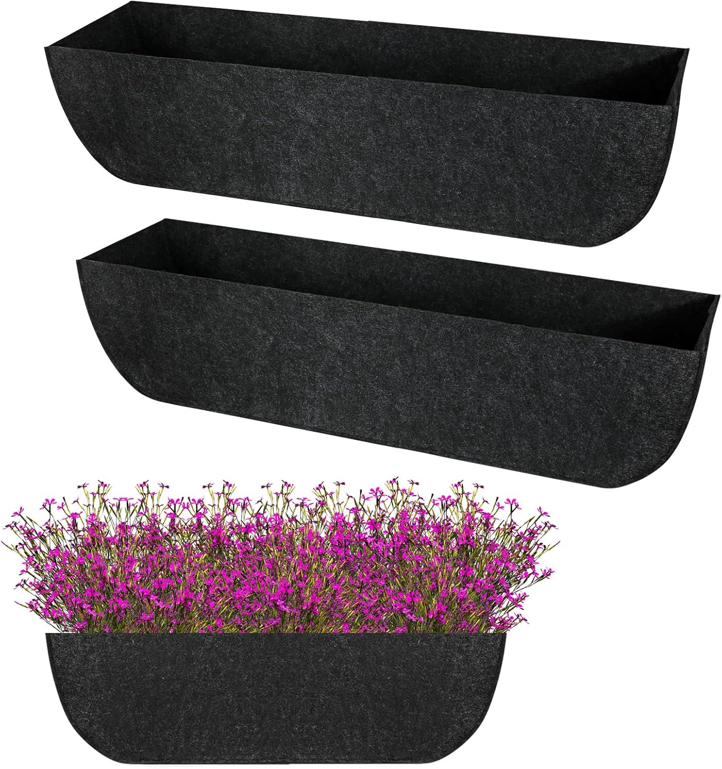 2-Pack 30in Planter Liners - Breathable Felt Hanging Basket and Window Box Liners - Prevent Root Suffocation and Bird Damage - Black