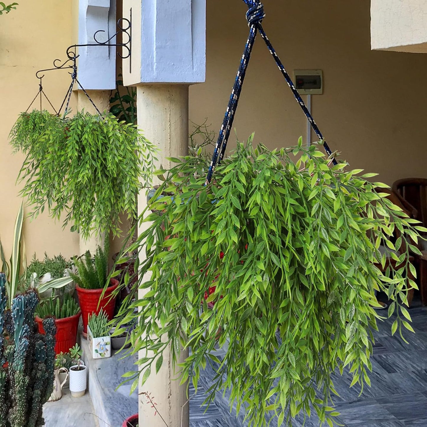 RECUTMS Artificial Weeping Willow 6Pcs,Plastic Leaves Twig Plants Greenery Fake Hanging Ivy Garland UV Resistant for Indoor Outdoor Home Garden Wall Baskets Wedding Party Table Planter Filler Decor