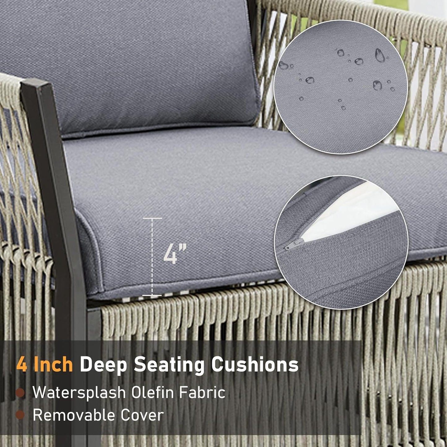 Patio Furniture Wicker Outdoor Conversation Set, 9-Piece All Weather Patio Furniture Rattan Swivel Rocking Chairs w/Ottomans, Side Table for Backyard, Balcony, Deck, Dark Grey