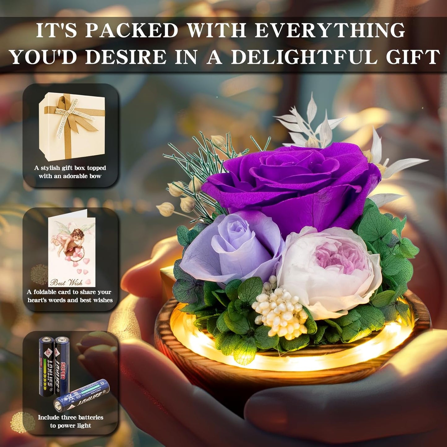 Flowers, Roses Gift – Fresh & Preserved Roses That Last Forever – Delivery to Show Love – Ideal Birthday Gift for Women, Unique for Mother’s Day & Christmas – Long-Lasting Forever Flowers