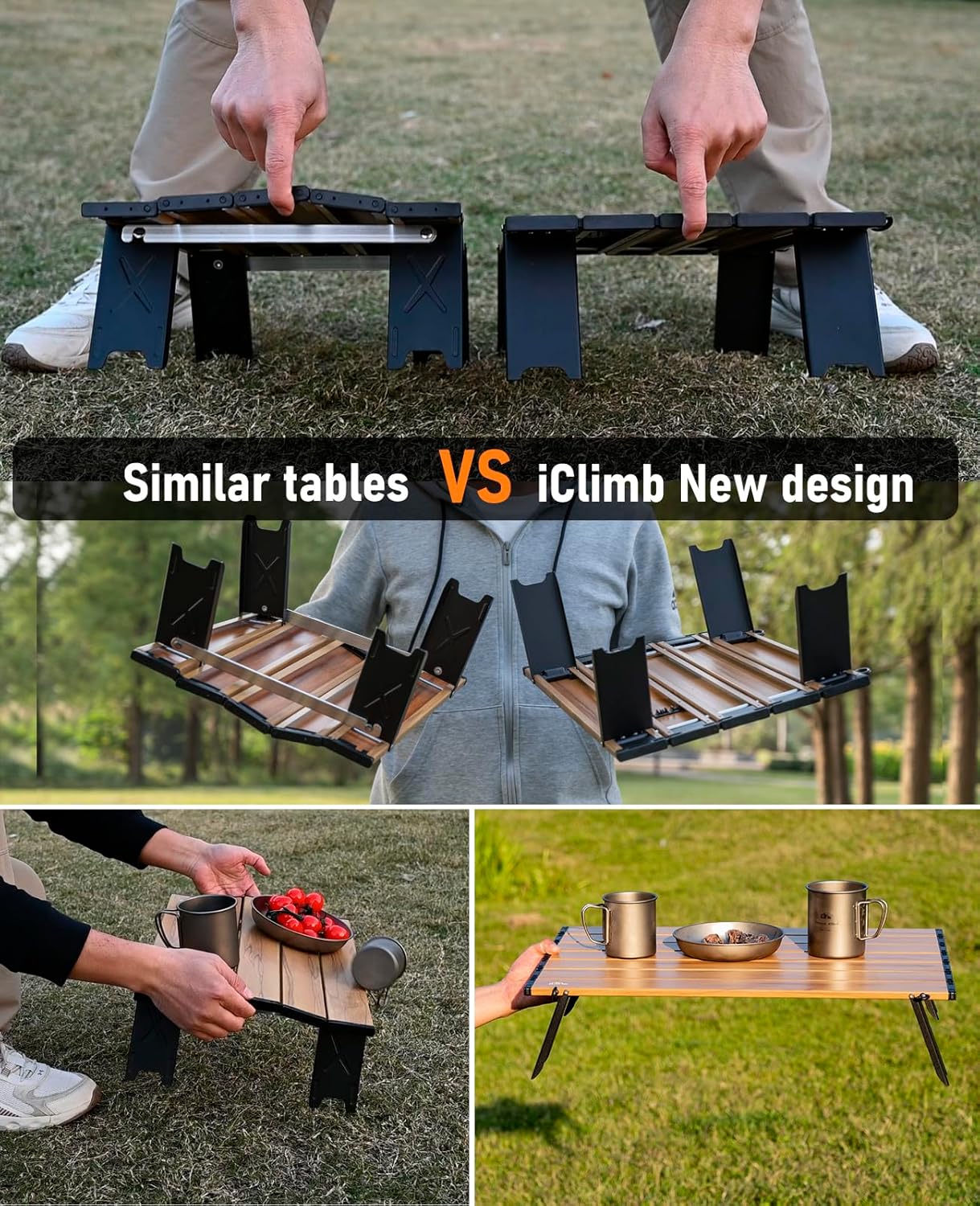 iClimb Ultralight Compact Mini Beach Picnic Folding Alu. Table with Carry Bag, Two Size (Nature - S)