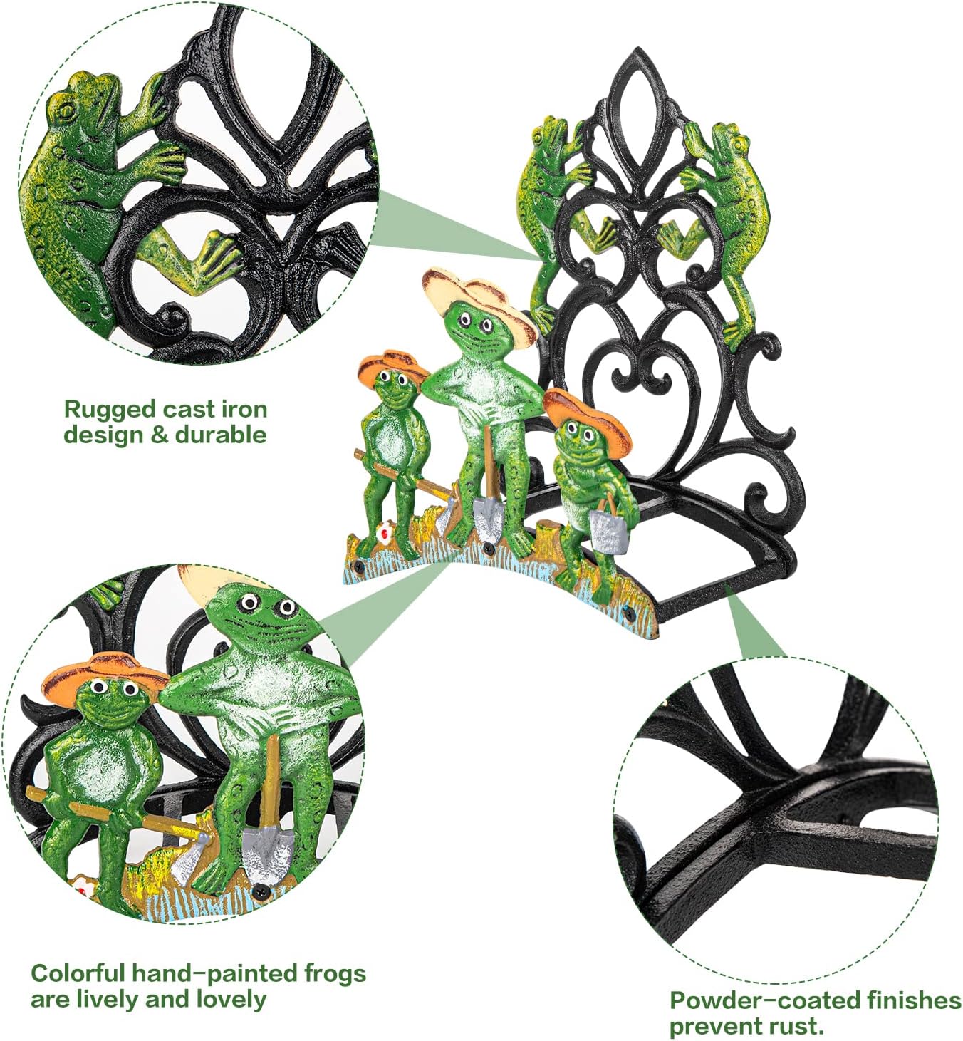 Sungmor Garden Hose Holder Wall Mounted, Large Capacity & Heavy Duty Cast Iron Water Hose Holder for Outside, Pretty & Lovely Hard-working Frogs Hose Reel, Watering Hose Metal Stand Sturdy Pipe Hanger