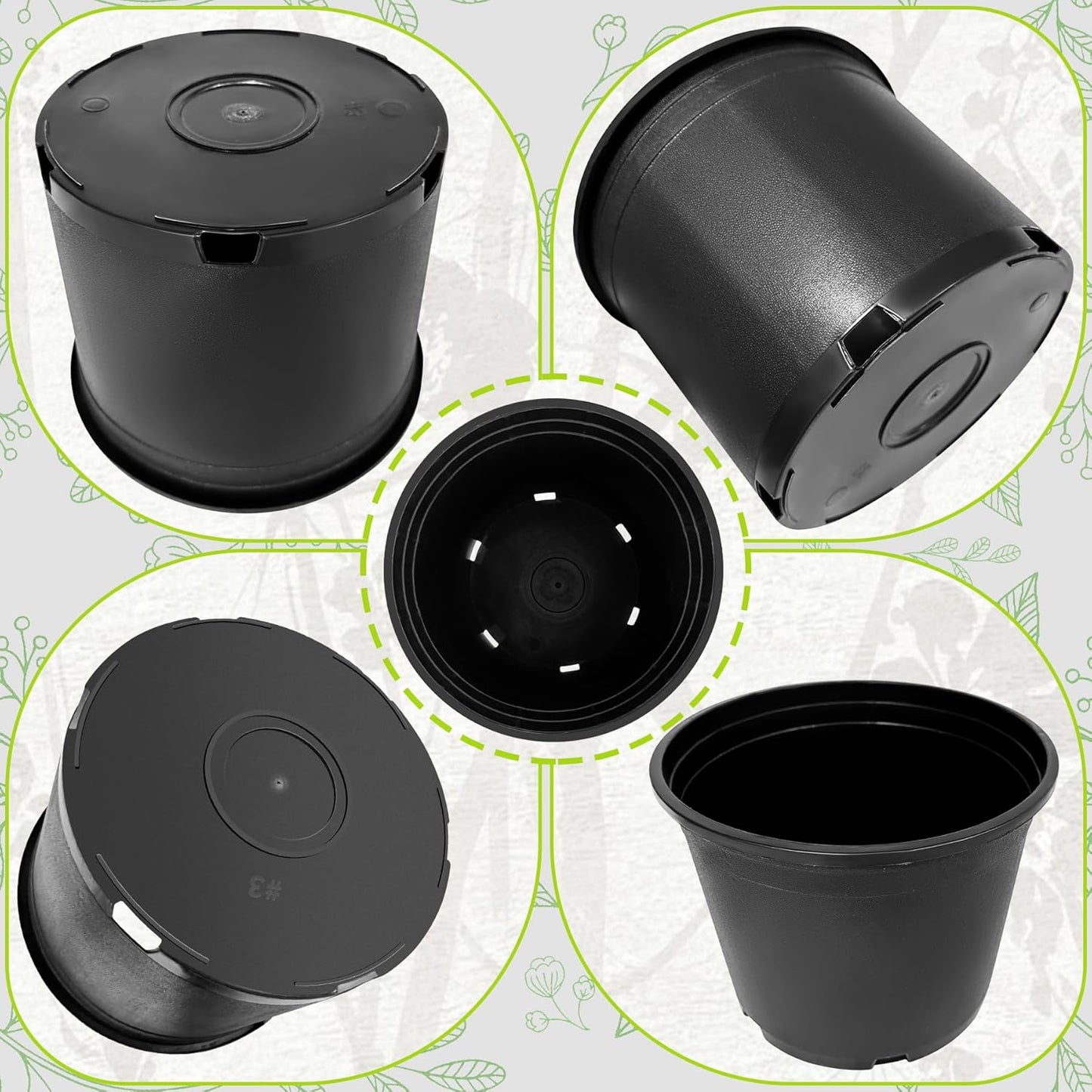 3 Gallon Nursery Pots Plastic Container Injection Molded Pot for Plants Flexible with Drainage Holes Suitable for Plants Soil Growers or Hydroponics Black 10 Pcs