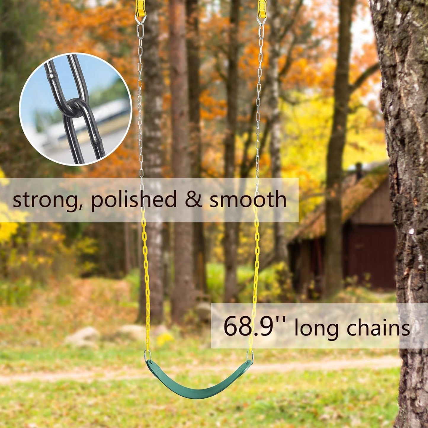 PACEARTH 2 Pack Swings Seats Holds 660lbs with 68.9 inch Anti-Rust Chains Plastic Coated 23.6 inch Tree Hanging Straps and Locking Buckles Playground Swing Set Accessories Replacement - Green