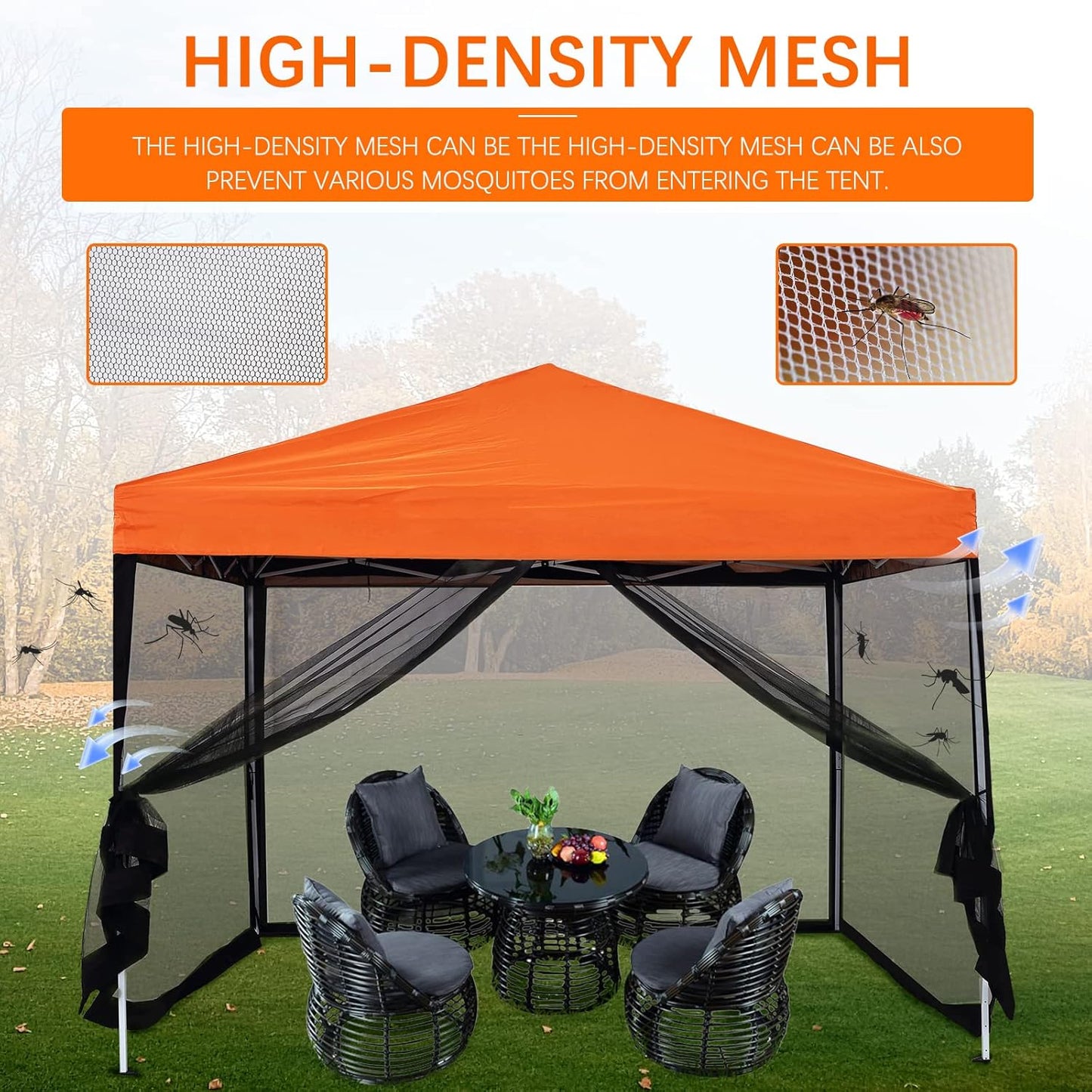 Mosquito Netting Outdoor Screen House Tent Screen Wall with Zipper for Camping, Patio, 10x 10 Gazebo and Tent (Black)