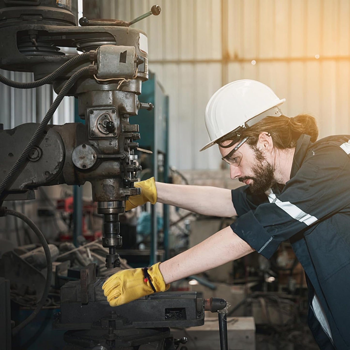 HLDD HANDLANDY Leather Work Gloves for Men & Women, Adjustable Wrist Cowhide Gardening Glove with Reinforced Palm for Driver