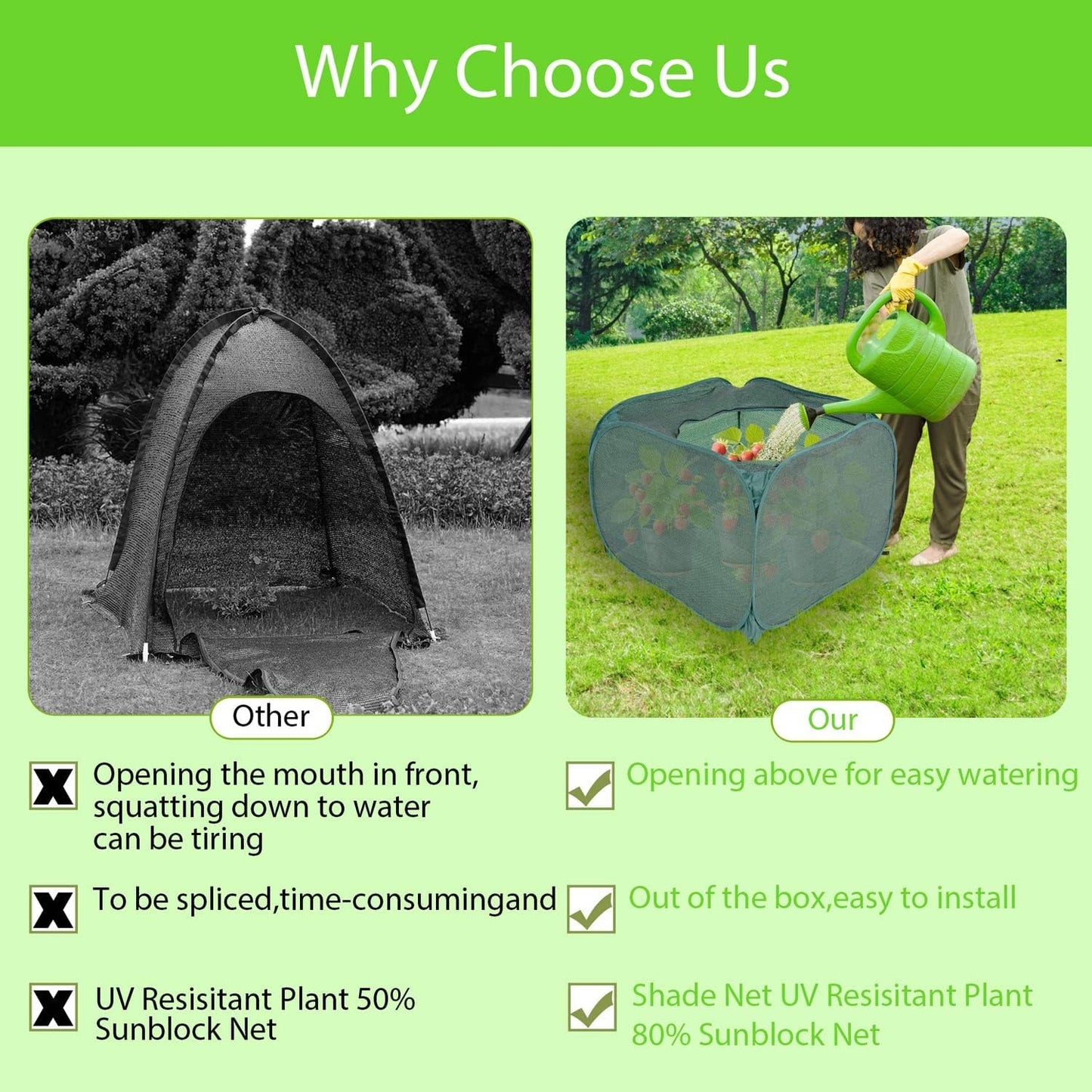 Porayhut Pop up Sunshade Cloth,Pack of 2,Easy Open Crop Shade Net UV Resisitant Plant 80% Sunblock Net for Plant Mini Flower Pot with Stakes