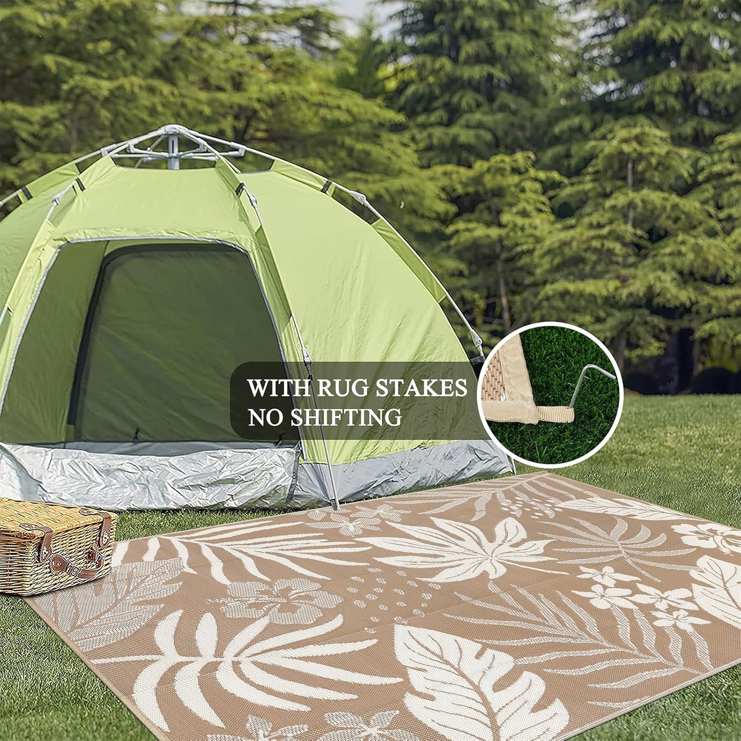 Pauwer Waterproof Outdoor Rug 6x9, Reversible Plastic Straw Patio Camping Rug, Indoor Outdoor RV Mat Carpet for Deck, Camper, Porch, Balcony, Backyard, Picnic, Floral Brown