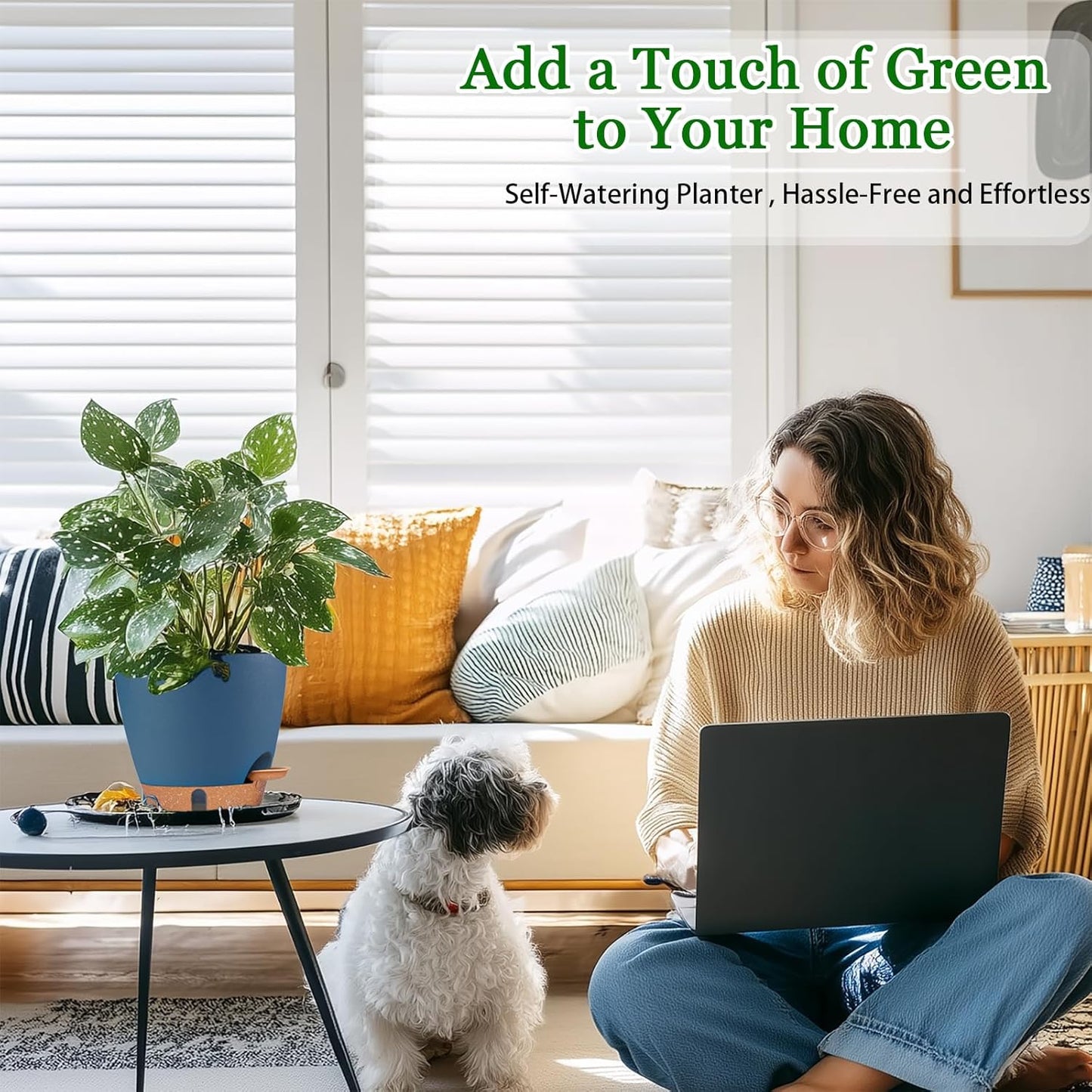 2 Pack 8 inch Plant Pots, Plastic Self Watering Planters with Drainage Holes, Deep Reservoir, Water Level Indicator, Modern Decorative Flower Pots for Indoor Outdoor Plants (Navy Blue, 8 inch)