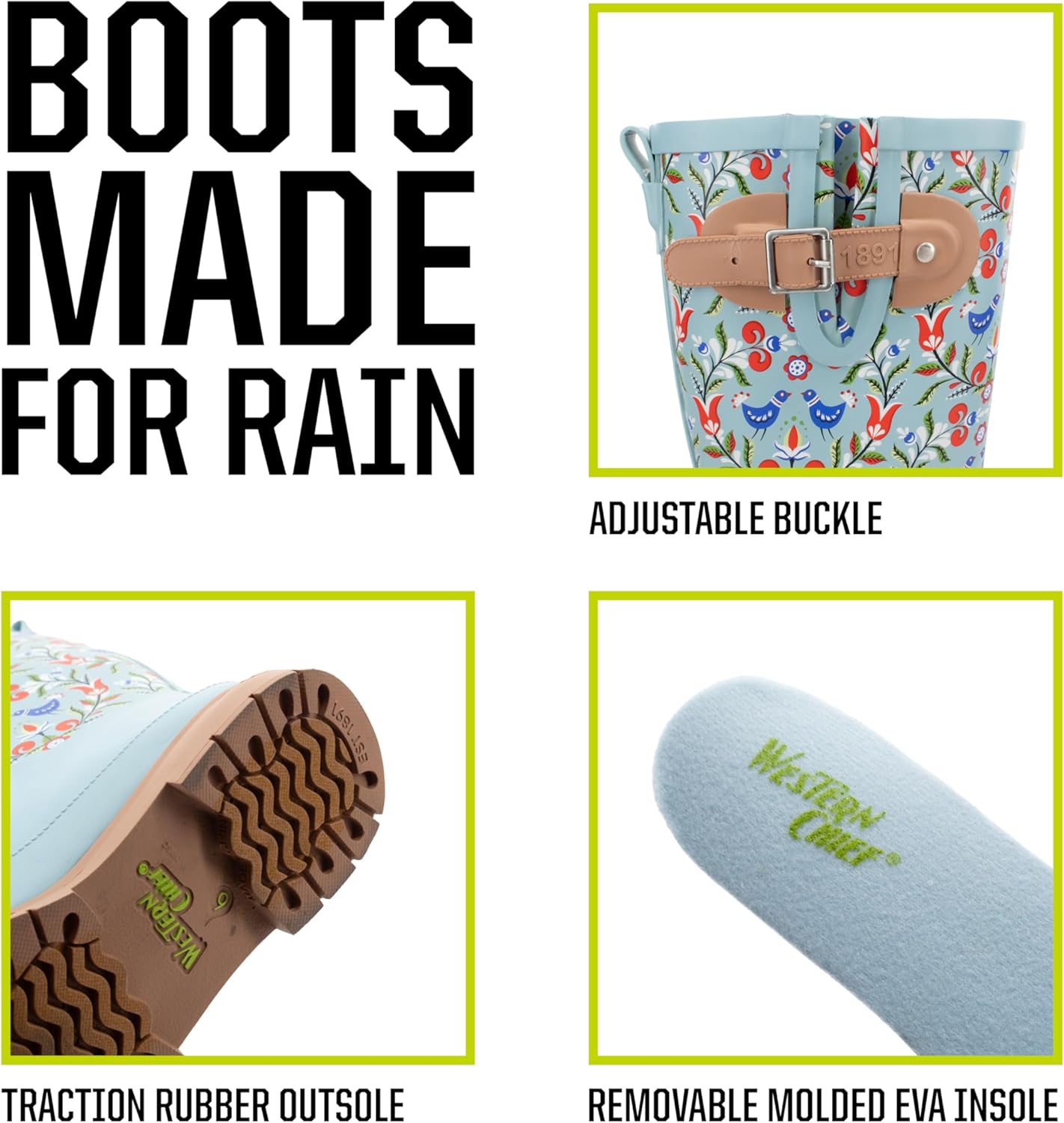 Western Chief Women's Tall Waterproof Rain Boot Outdoor Garden Shoes