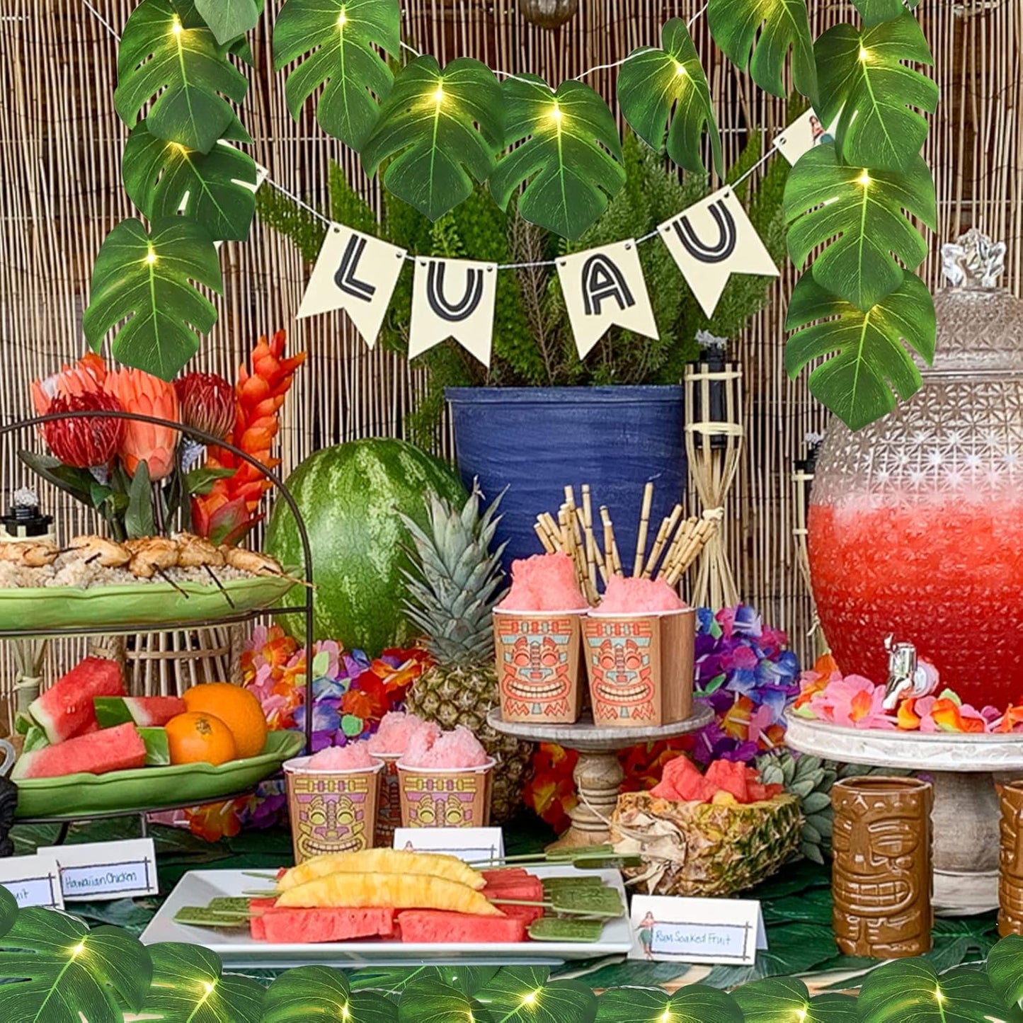 RECUTMS Artificial Tropical Palm Leaves String Lights, Large Size 20 LED Monstera Leaf Wall Hanging Vine Greenery,Outdoor Indoor Hawaiian Luau Jungle Beach Safari Baby Shower Party Spring Summer Decor