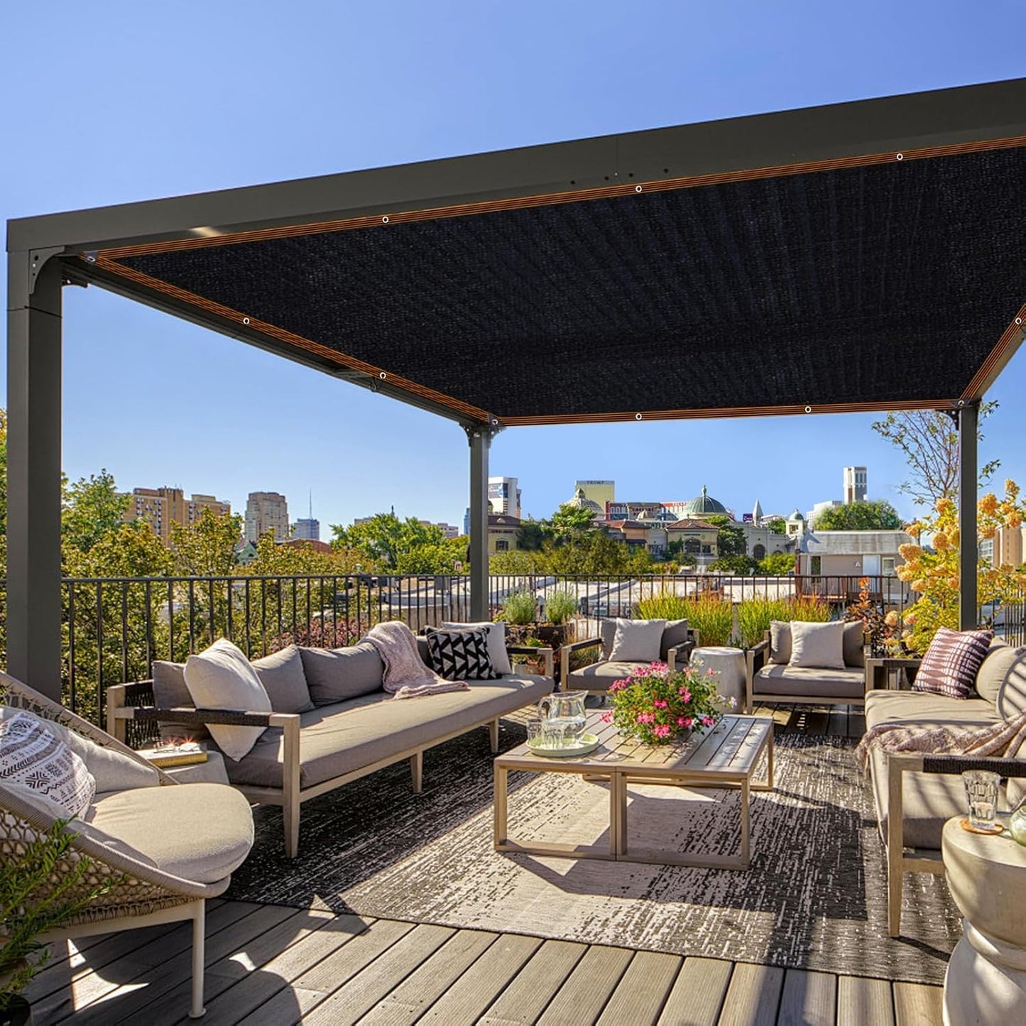 QLOFEI Shade Cloth for Patio, 80-90% Sunblock Sails for Garden Pergola Outdoor, Sun Shade Cloth with Grommets for Kennel Chicken Coop Lawn Easier to Hang Neting Cover, 24x24 FT