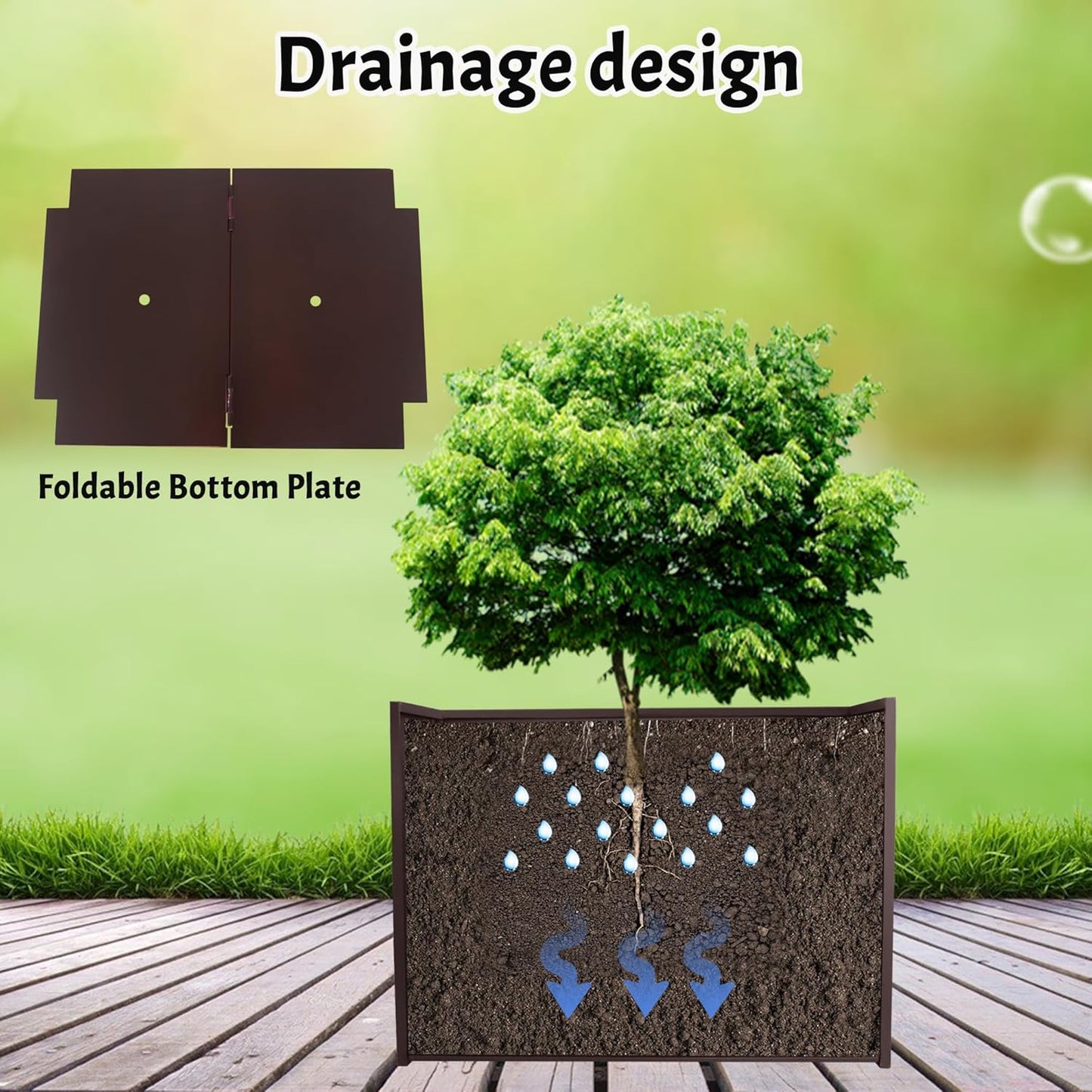 Galvanized Steel Rectangular Planter, 16"x 12"x 12" Small Planters for Outdoor Plants, Brown Outdoor Planter with Drainage Holes