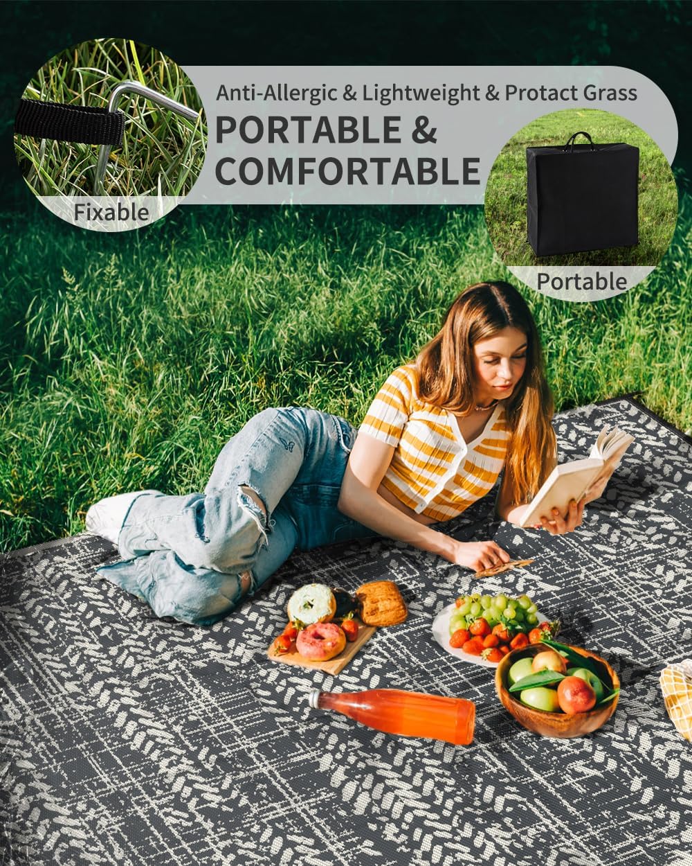 MontVoo Outdoor Rug Waterproof-Patio Rug Mat 6x9 Outdoor Carpet Reversible RV Camping Picnic Plastic Straw Rug Outside Outdoor Area Rug for Balcony Deck Backyard Patio Decor Boho Modern Abstract