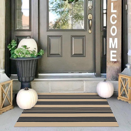 IOHOUZE Black and Tan Striped Rug 2'x3' Front Door Rugs Outdoor, Small Washable Area Rug for Front Porch, Spring Summer Welcome Mats Outdoor Indoor, Doormat for Entryway Porch Entrance