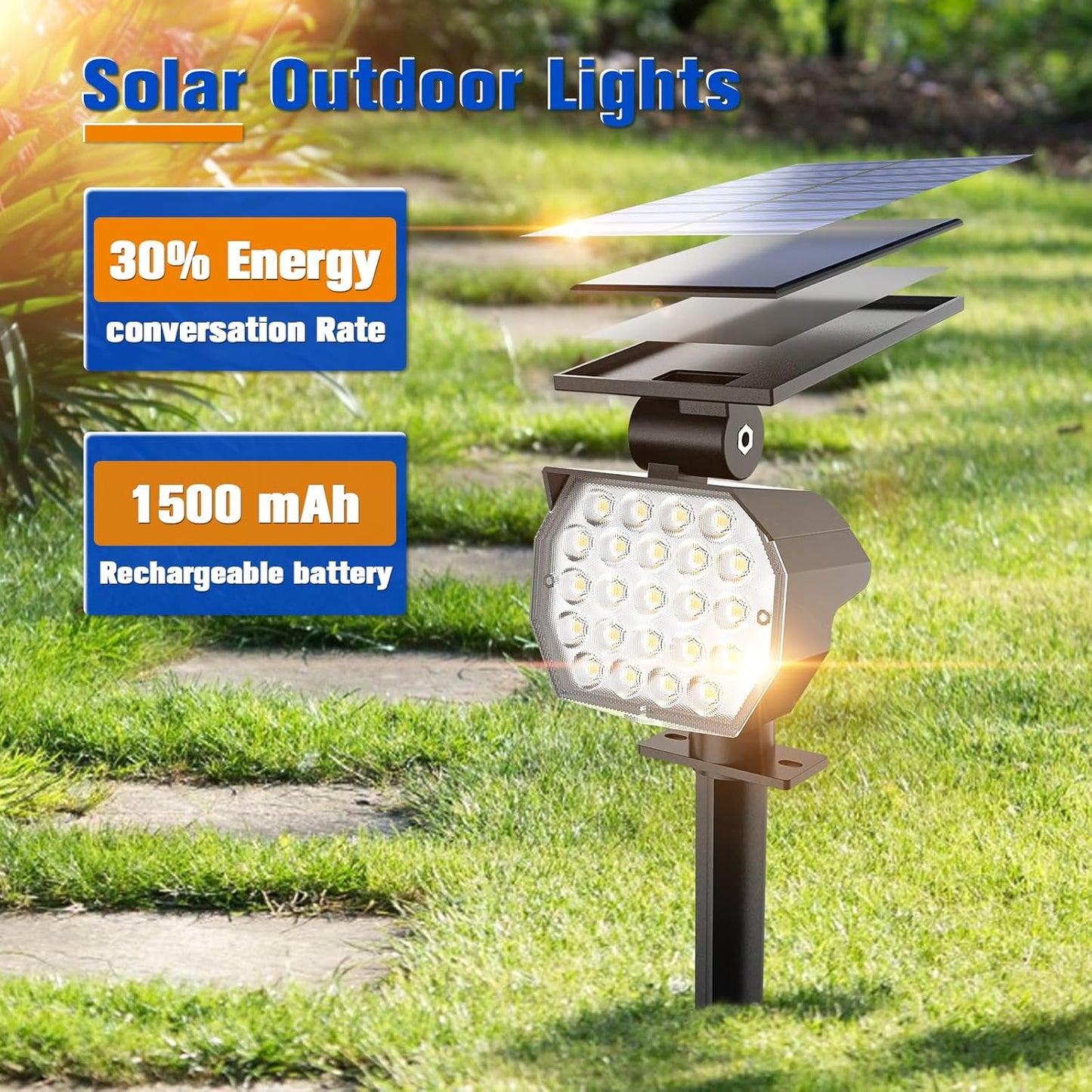APONUO Solar Spotlights 6 Pack Uplights IP67, 23 LED, 3 Modes - Landscape, Tree, Outdoor Lights for Yard, Garden, House, Garage, Pathway (Warm White)