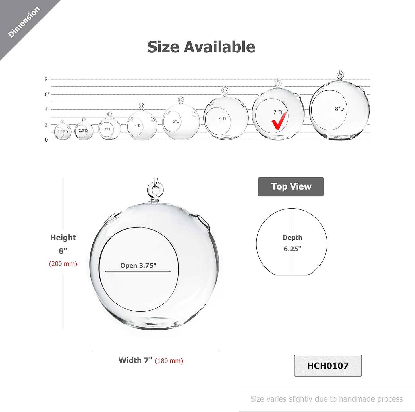 WGV Hanging Terrarium Globe, Width 7", Height 8", DIY Air Succulent Planter, Clear Glass Vase Orb with Flat Bottom, Candle Holder Outdoor Garden Decor, 6 Pieces