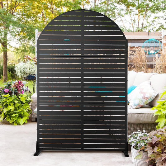 Metal Privacy Screen Outdoor 72" H×47" W,Freestanding Decorative Privacy Screen for Balcony Yard&Garden, Arched Privacy Fence-Black&Louvered